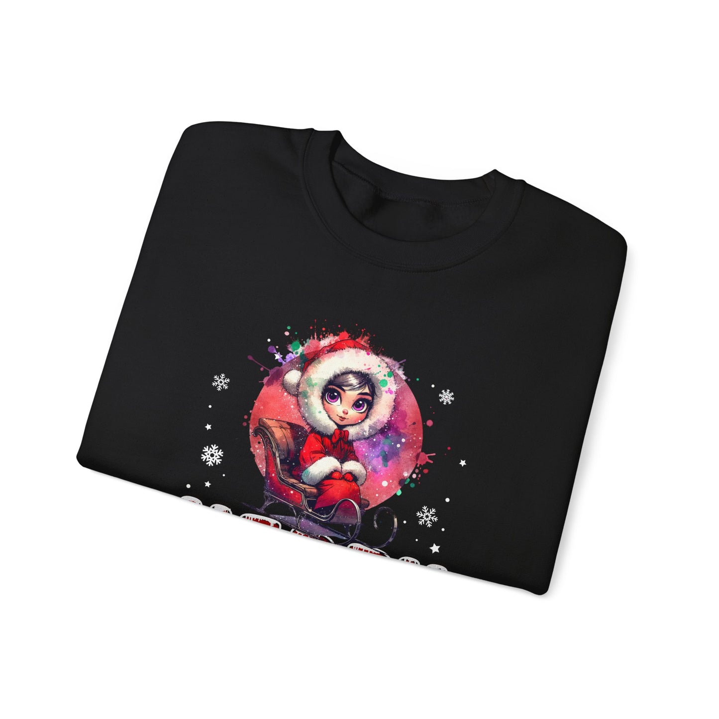Christmas Crewneck Sweatshirt — Cute Santa Girl 'Merry Christmas' Holiday Pullover