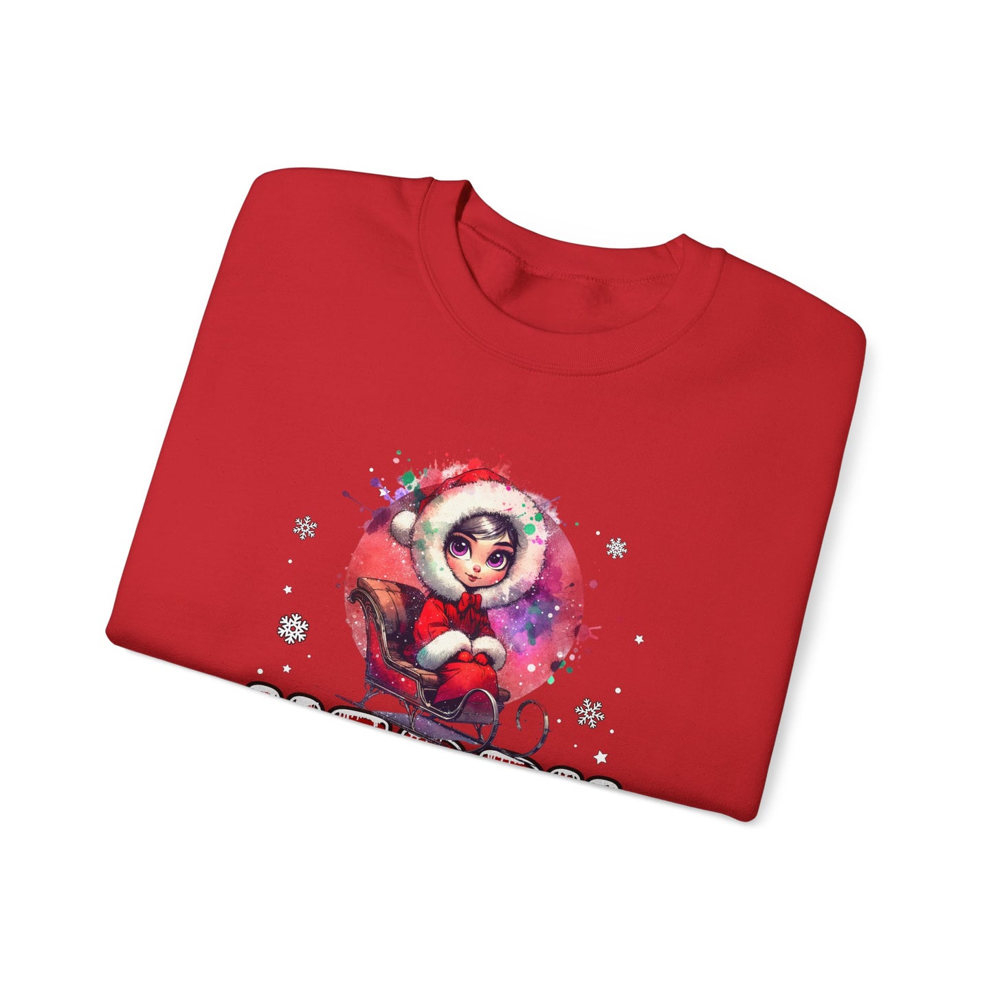 Christmas Crewneck Sweatshirt — Cute Santa Girl 'Merry Christmas' Holiday Pullover
