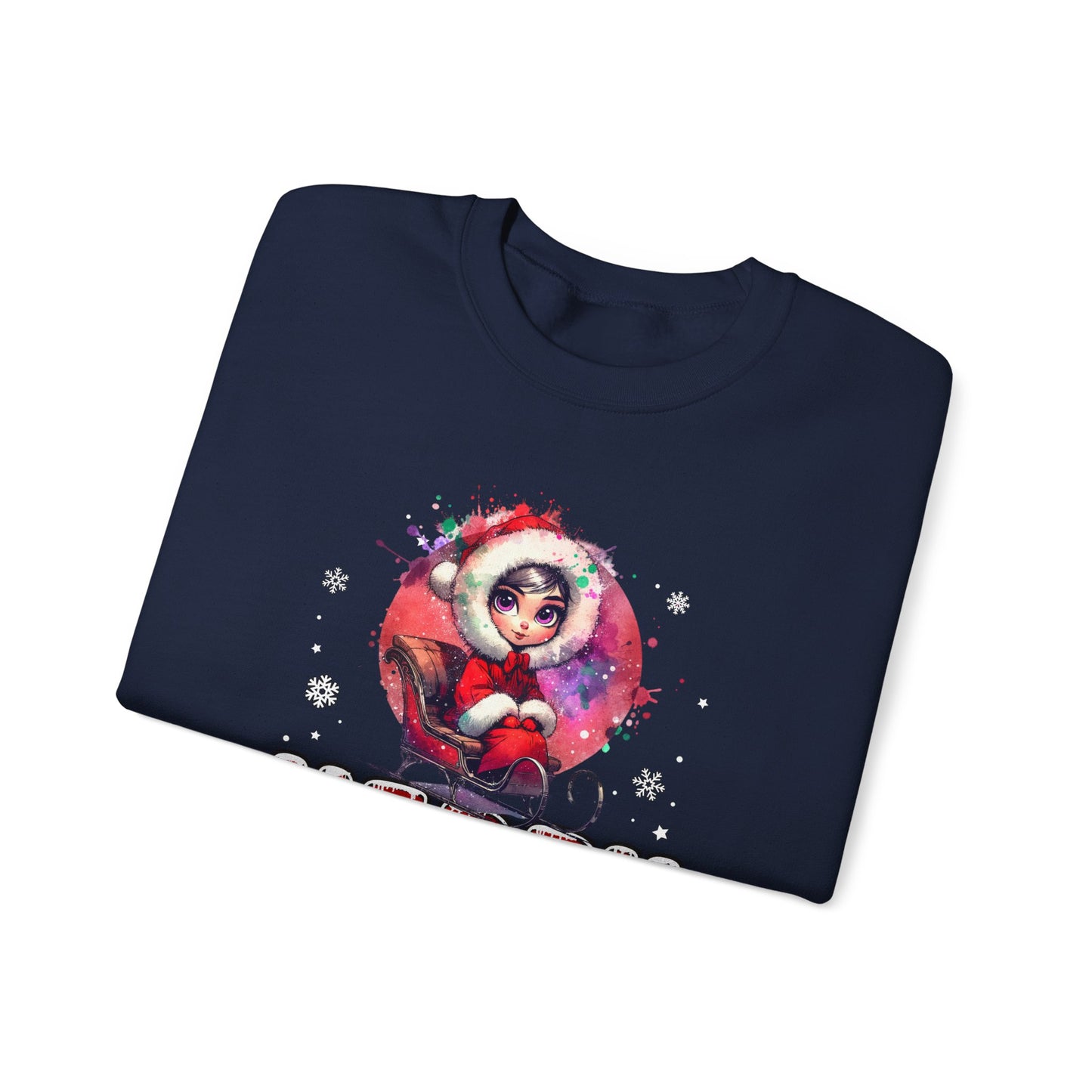 Christmas Crewneck Sweatshirt — Cute Santa Girl 'Merry Christmas' Holiday Pullover