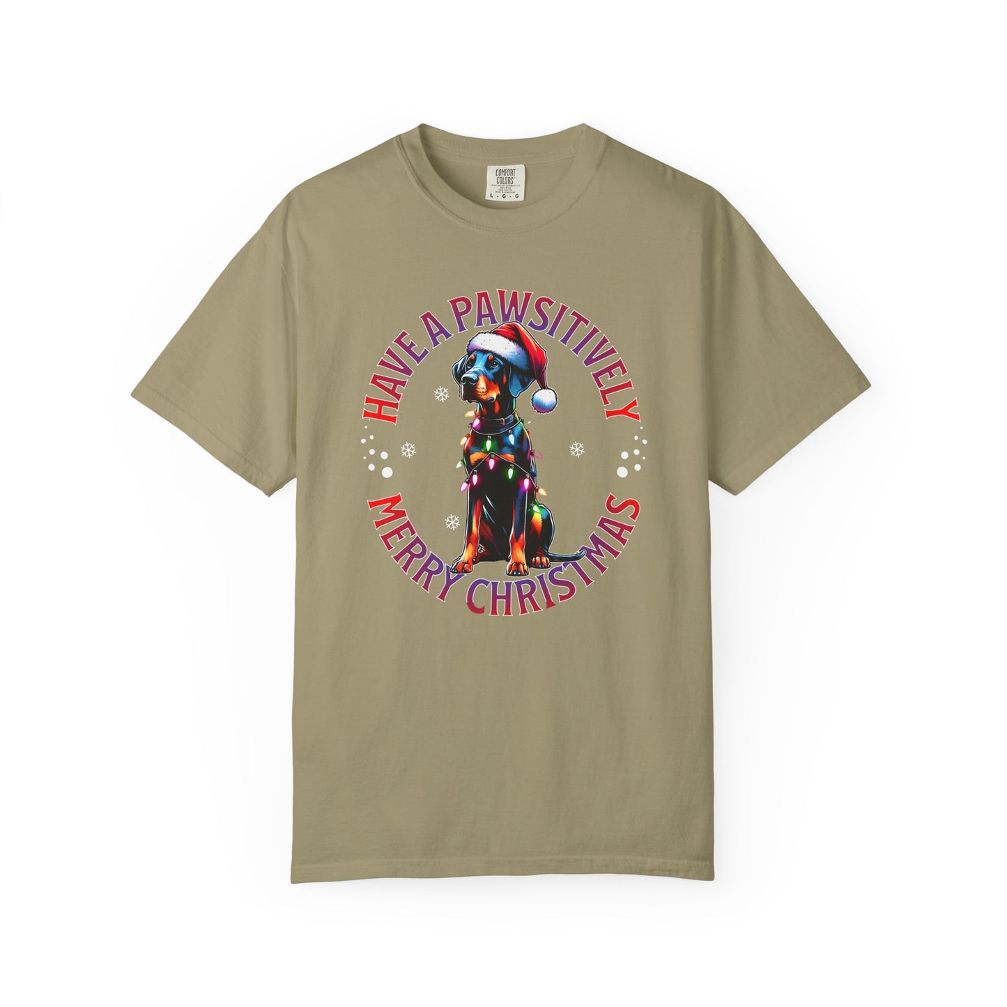 Christmas Dog T-Shirt  Doberman— "Have a Pawsitively Merry Christmas" Holiday Tee
