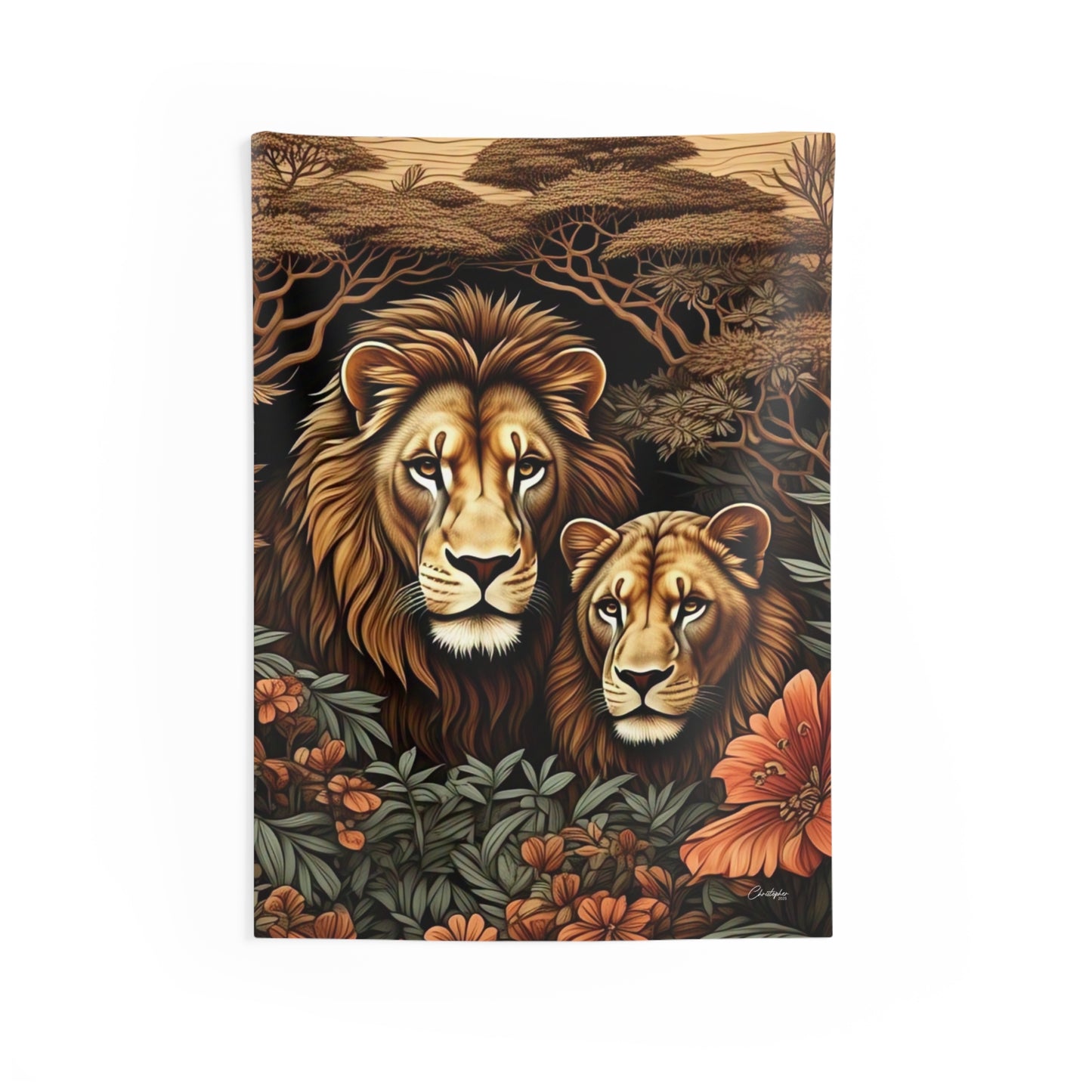 Majestic Lion Couple Wall Tapestry, Animal Art Decor, Bohemian Wall Hanging, Jungle Themed Bedroom, Nature Inspired Gift