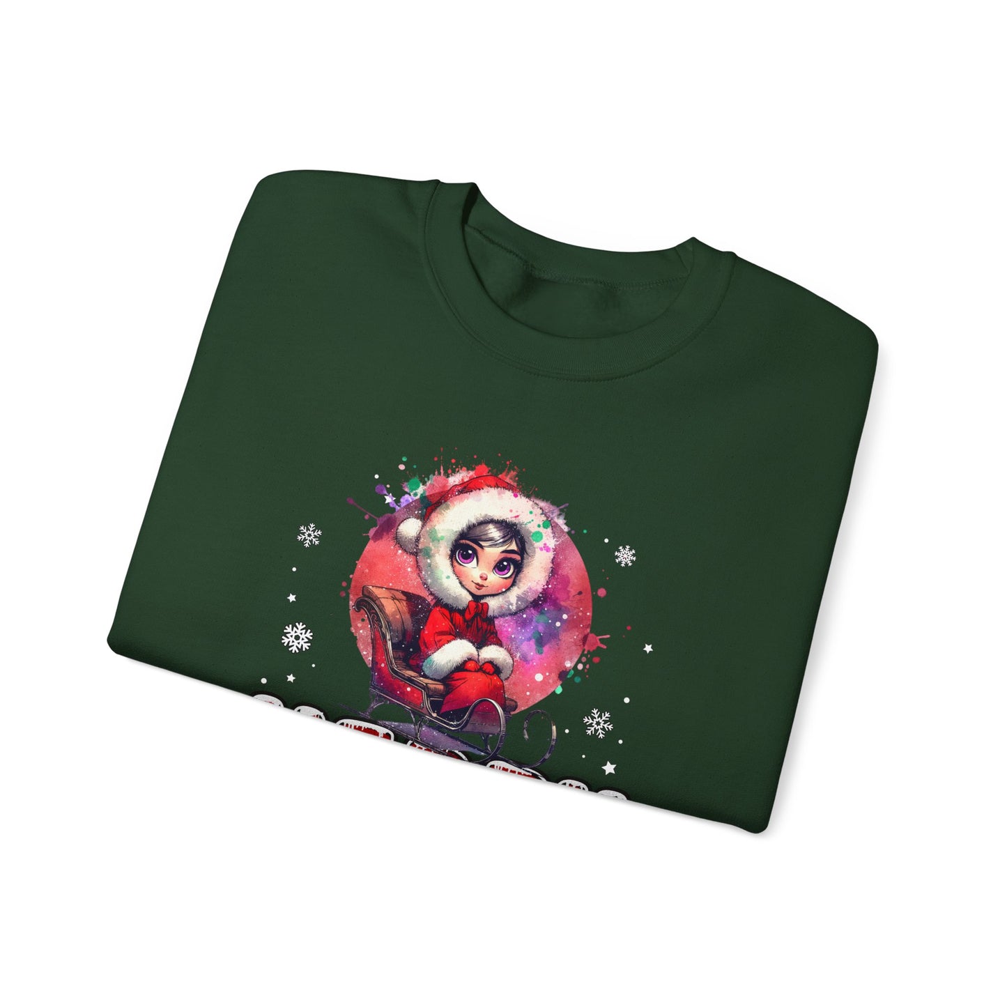 Christmas Crewneck Sweatshirt — Cute Santa Girl 'Merry Christmas' Holiday Pullover