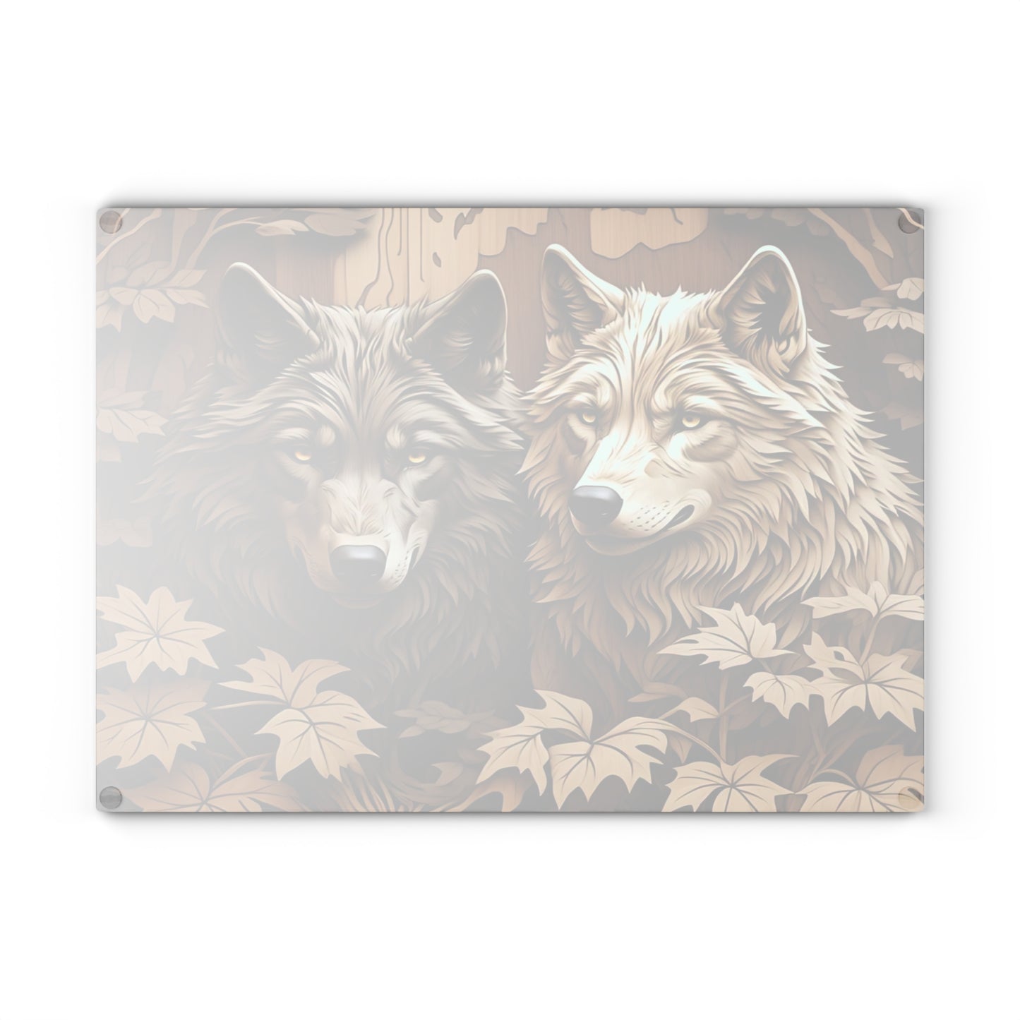 Wolf Family Glass Cutting Board, Kitchen Decor, Rustic Chopping Board, Gift for Nature Lovers, Wildlife Art, Home Cooking