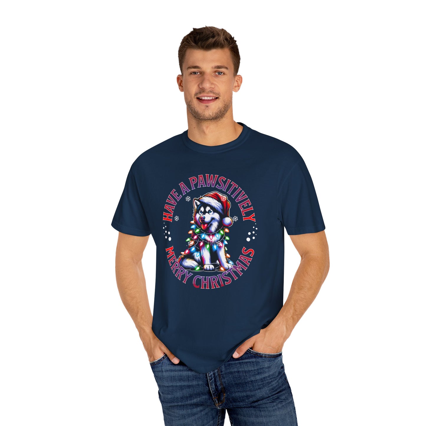 Christmas Husky T-Shirt — "Have a Paws-itively Merry Christmas" Holiday Tee