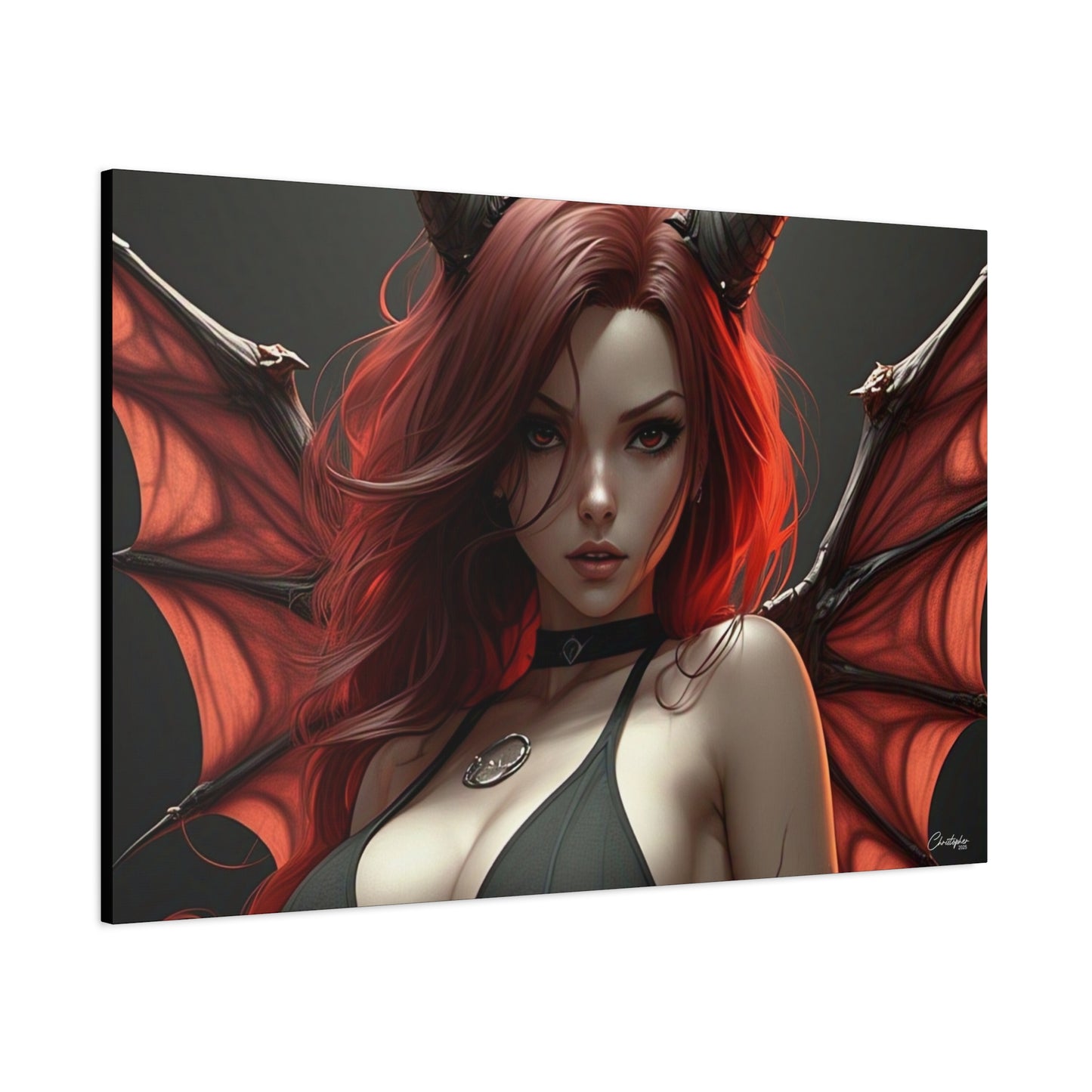 Gothic Fantasy Canvas Art, Demon Girl Wall Decor, Unique Home Decor, Gift for Her, Halloween or Birthday Gift