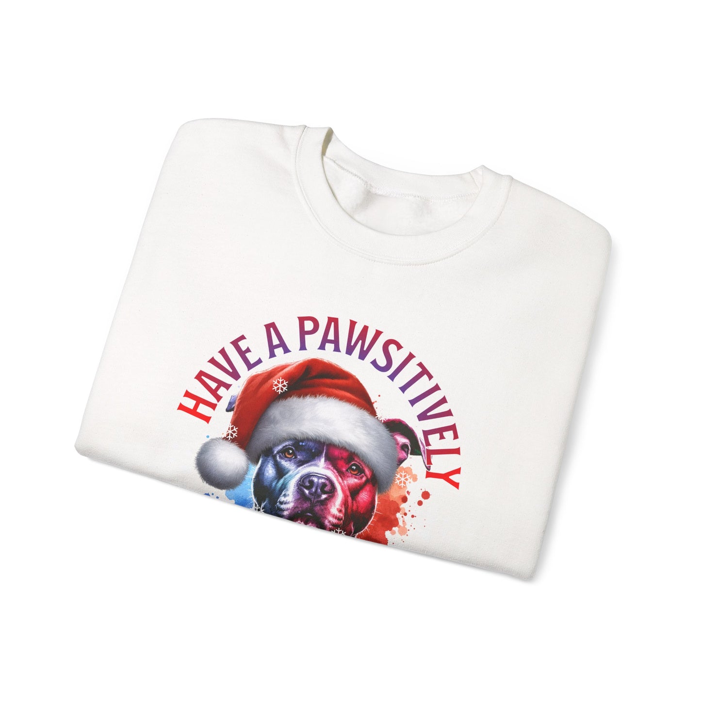 Crewneck Pit Bull Sweatshirt - "Have a Pawsitively Merry Christmas" Dog Santa Holiday Sweatshirt
