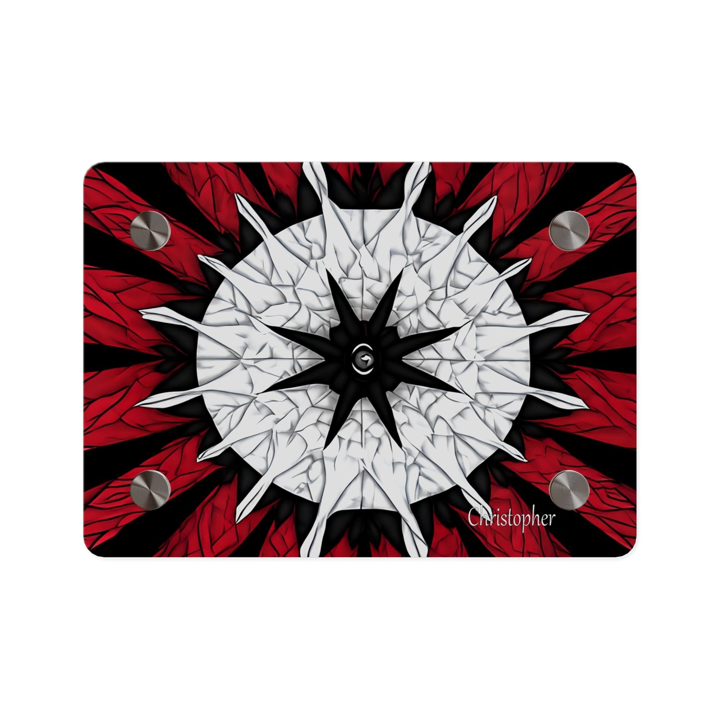 Red & Black Mandala Acrylic Wall Art Panel — Personalized Name Option