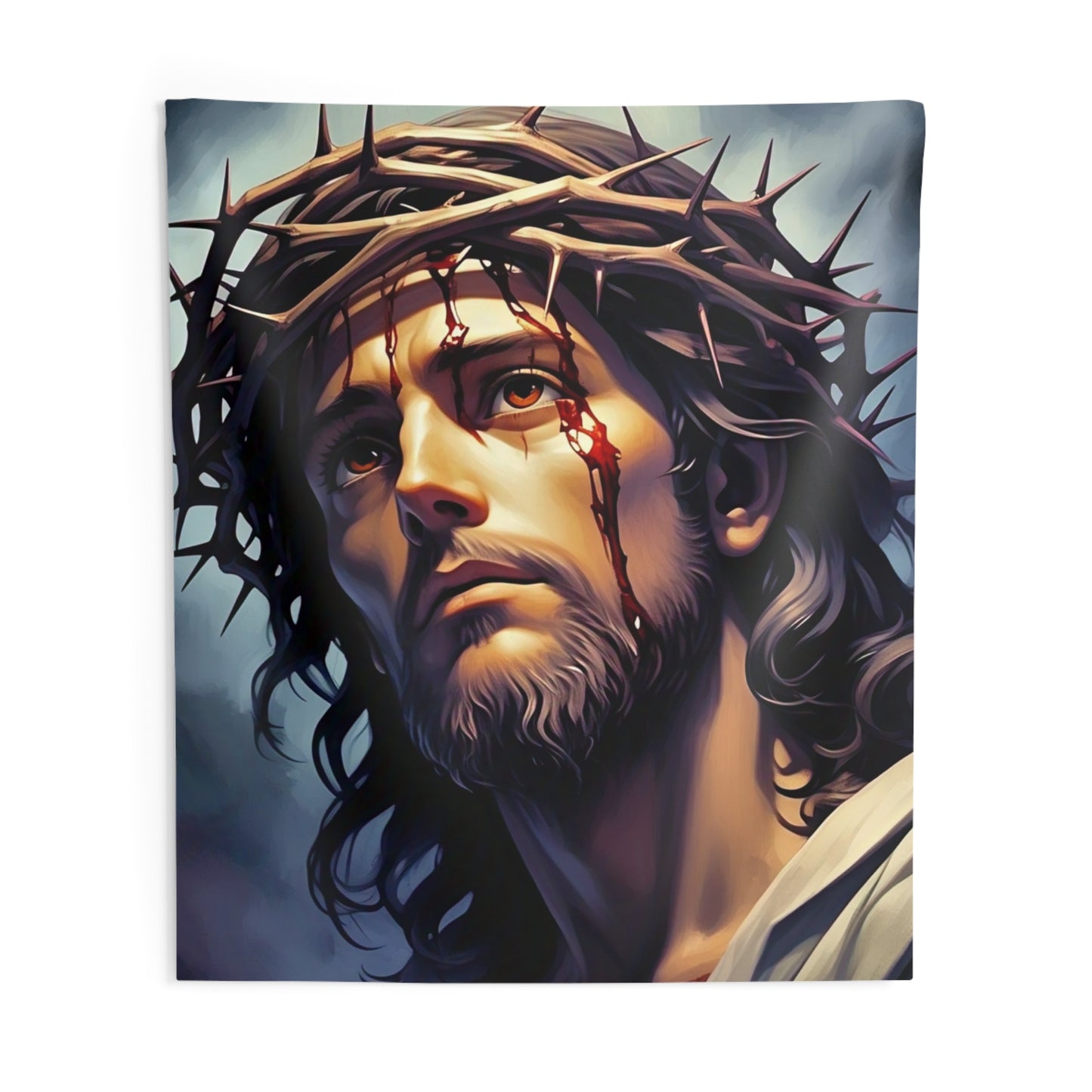 Jesus with Crown of Thorns Indoor Wall Tapestry — Inspirational Christian Decor