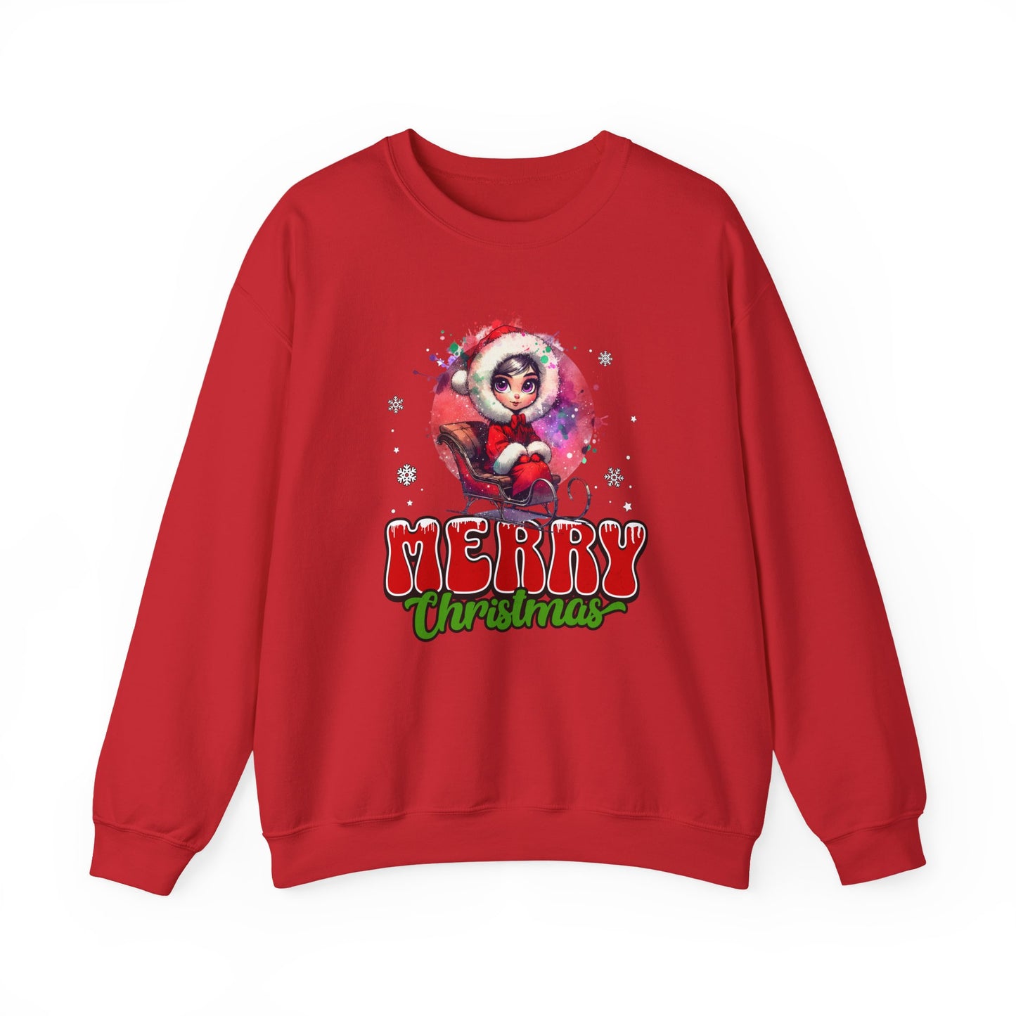 Christmas Crewneck Sweatshirt — Cute Santa Girl 'Merry Christmas' Holiday Pullover