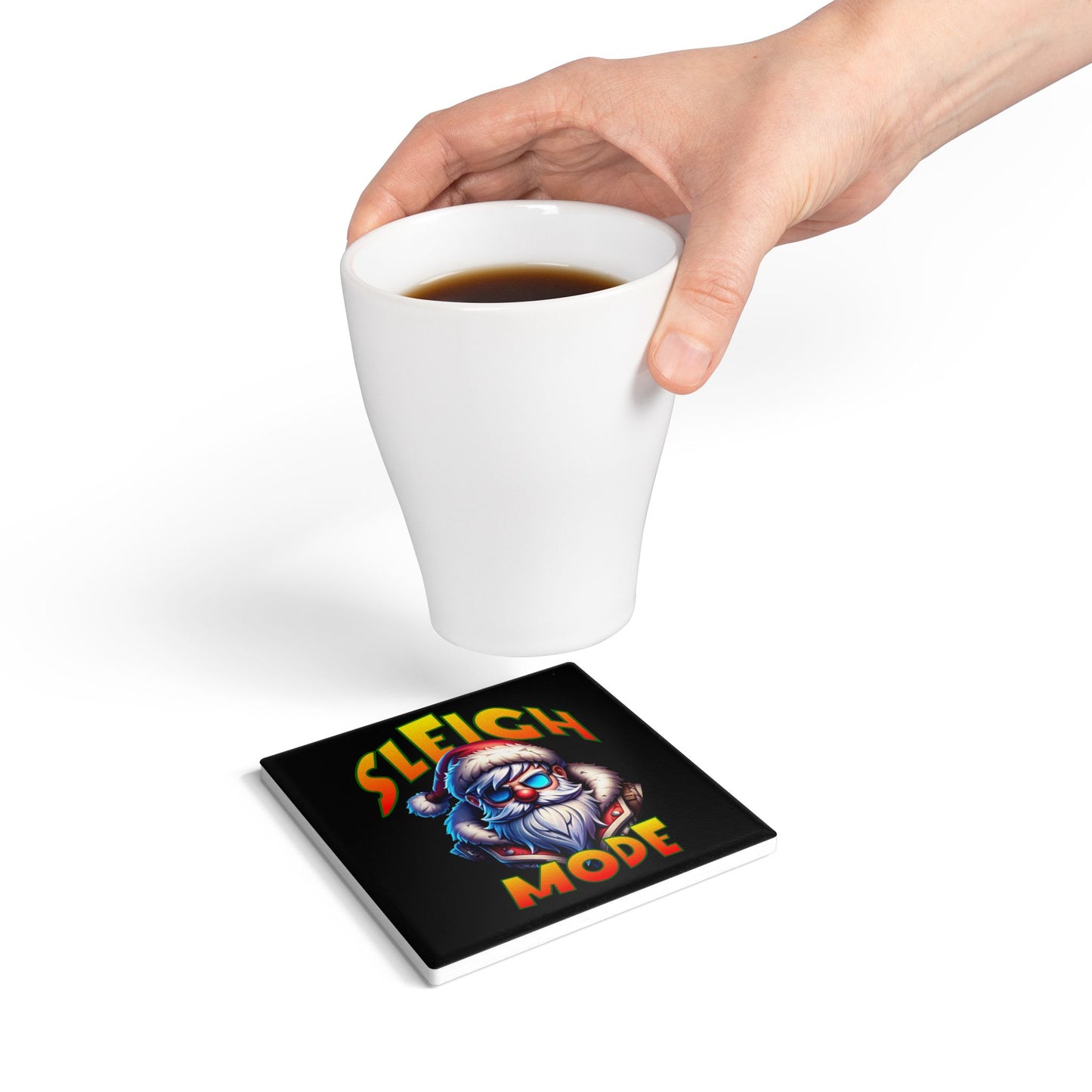 Sleigh Mode Ceramic Coaster – Funny Cool Santa Holiday Drink Coaster