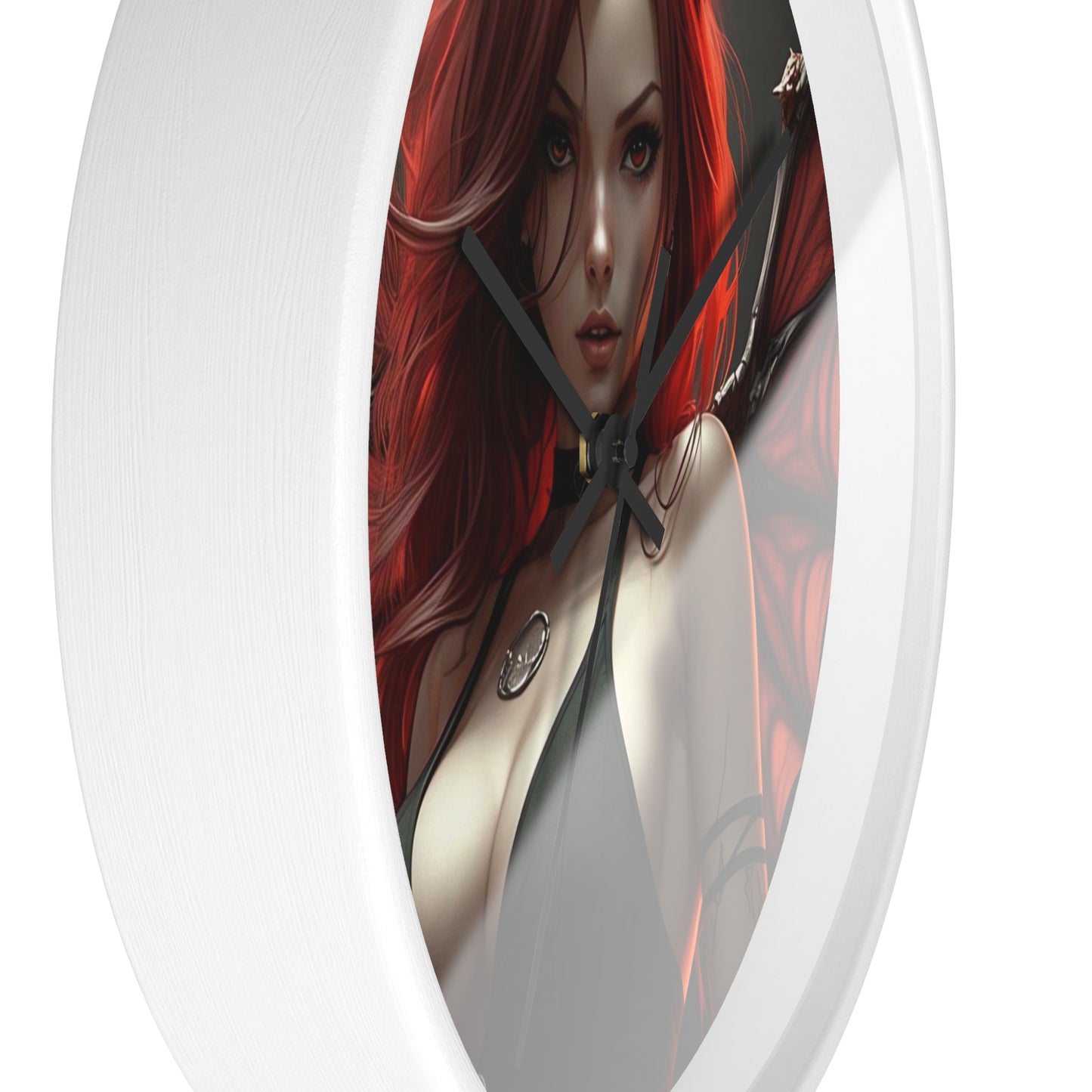 Gothic Fantasy Wall Clock, Unique Home Decor, Dark Aesthetic Clock, Red Haired Art, Gift for Collectors, Halloween Decoration