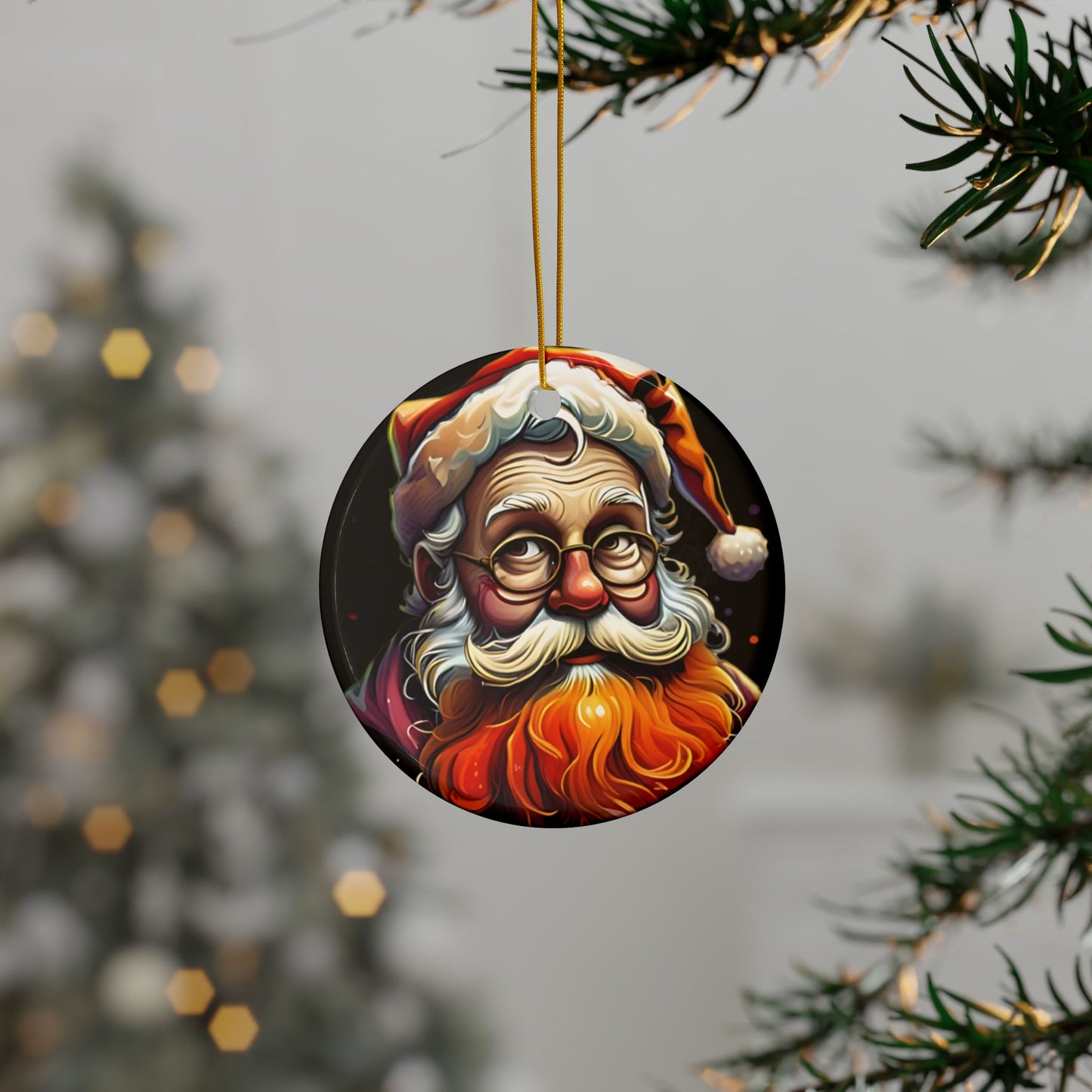 Santa Claus Ceramic Ornament — Double-Sided Christmas Tree Decoration