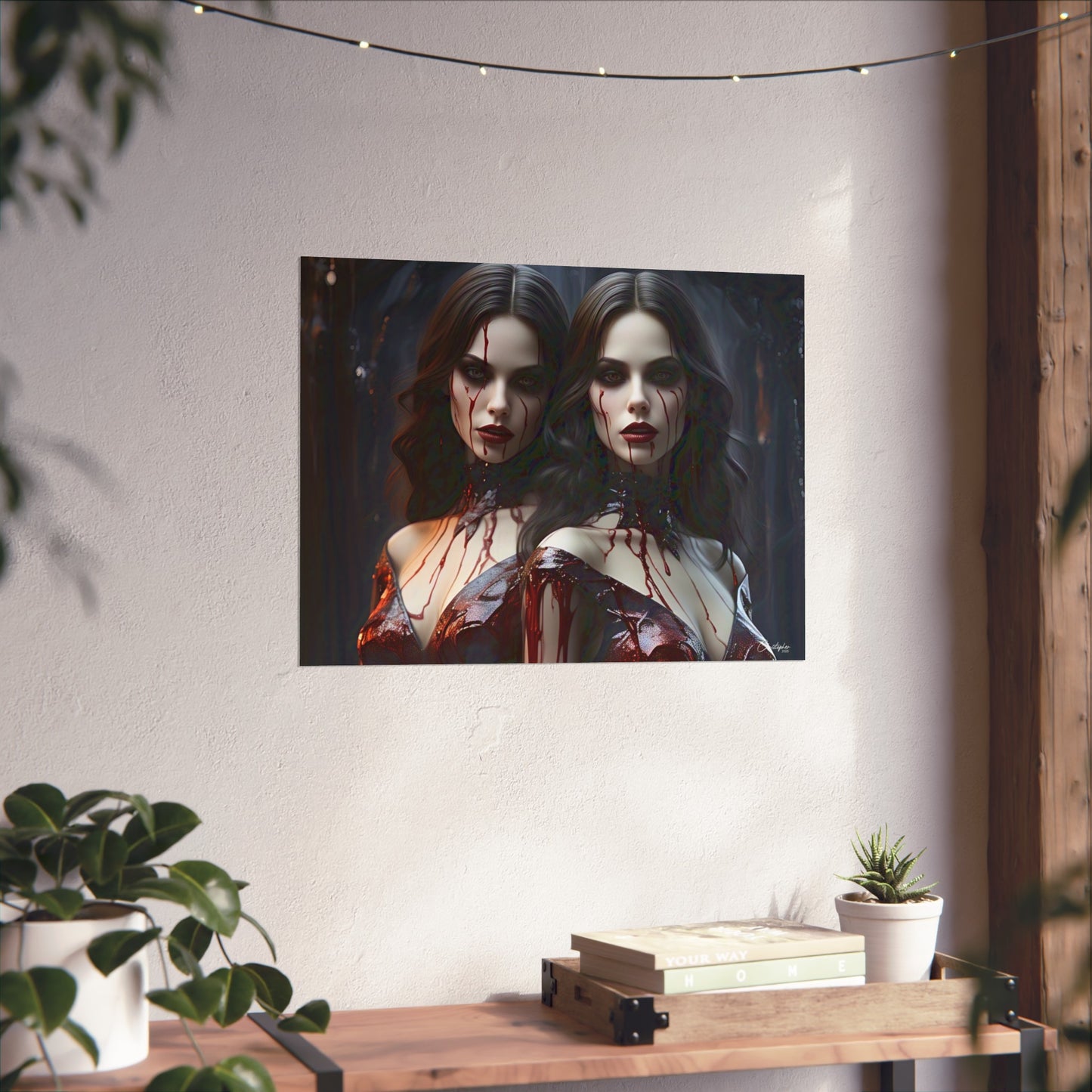 Vampire Sisters Fine Art Poster, Gothic Wall Art, Spooky Decor, Horror Home Decor, Blood Art Print, Dark Aesthetic Print