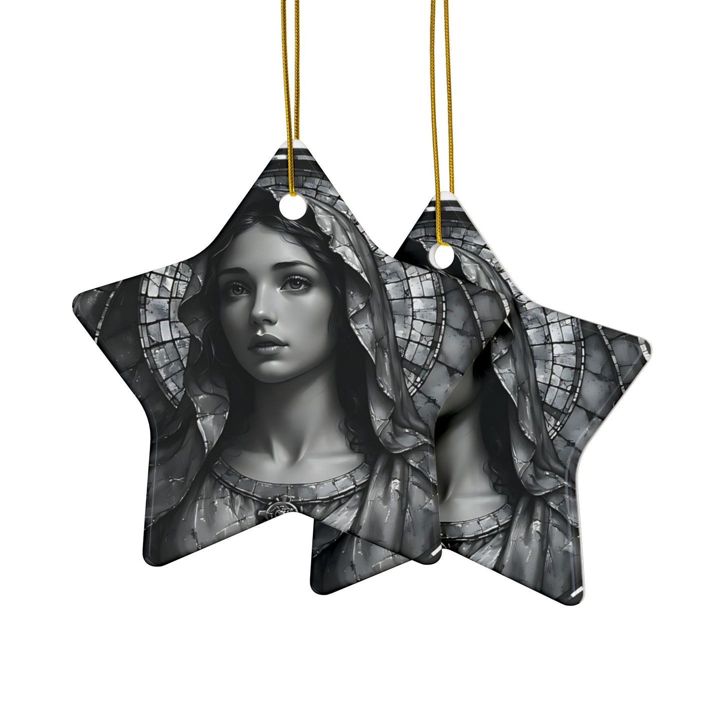 Virgin Mary Ceramic Ornament — Two-Sided Religious Christmas Keepsake