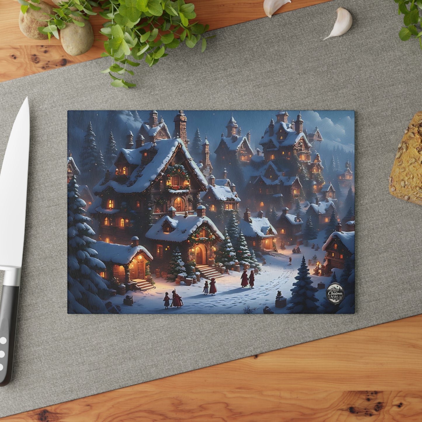 Festive Winter Wonderland Glass Cutting Board | Christmas Kitchen Decor, Holiday Gift, Home & Hearth, Unique Serving Tray, Culinary Art