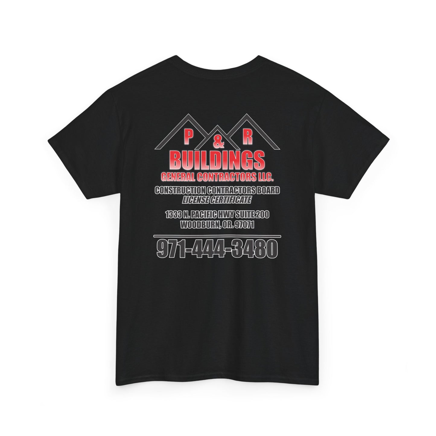 P&R BUILDINGS Logo Tee — Built Kings Contractor T‑Shirt (Phone & License Info on Back)