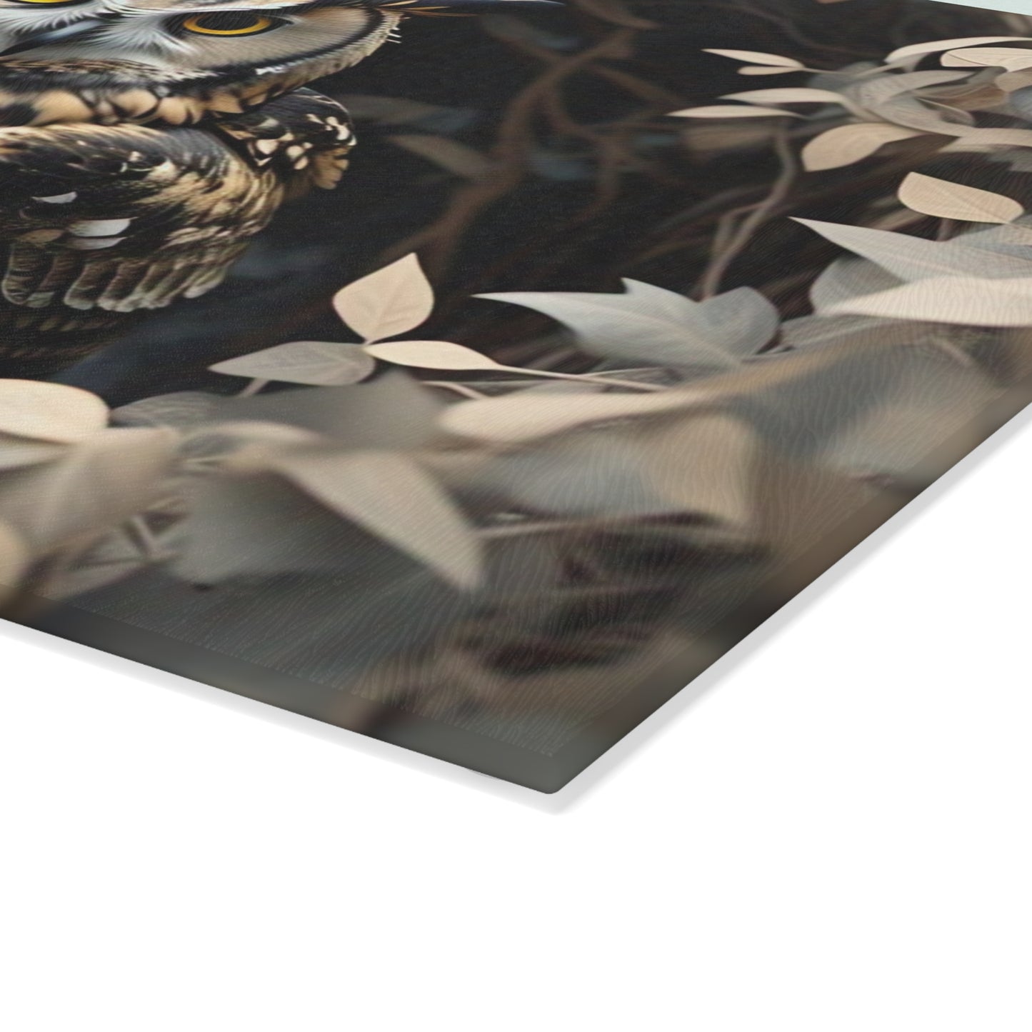 Owl Glass Cutting Board - Elegant Kitchen Decor for Nature Lovers