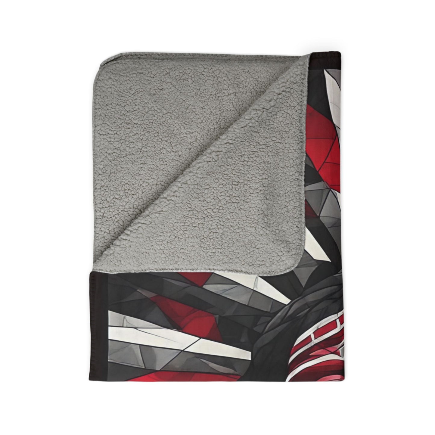 Tribal Headdress Fleece Sherpa Blanket — Bold Red & Gray Geometric Native-Inspired Design