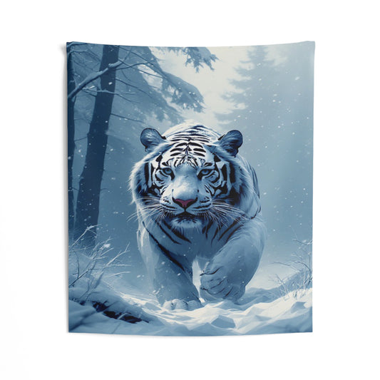 Snow Tiger Tapestry — Majestic Winter White Tiger Wall Art