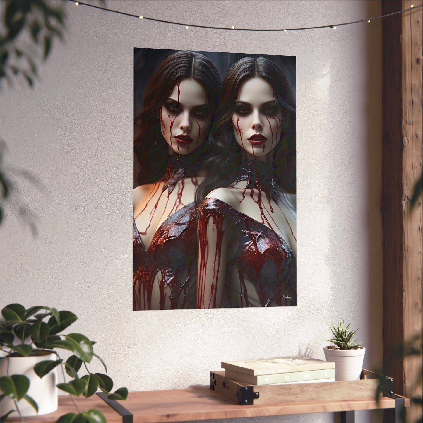 Vampire Sisters Fine Art Poster, Gothic Wall Art, Spooky Decor, Horror Home Decor, Blood Art Print, Dark Aesthetic Print