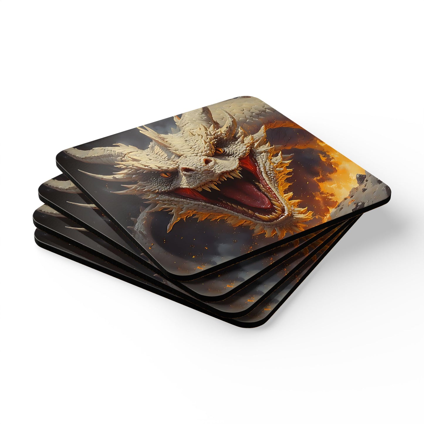 Dragon Fire Cork Coaster Set — Fantasy Dragon Drink Coasters
