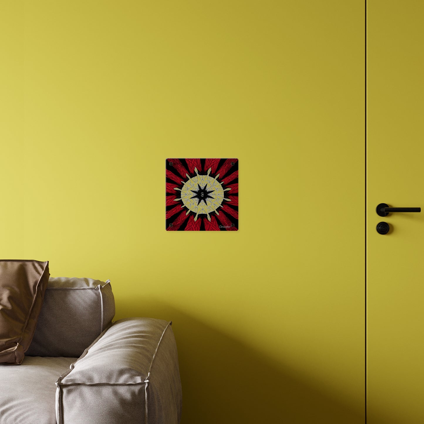 Red & Black Mandala Acrylic Wall Art Panel — Personalized Name Option