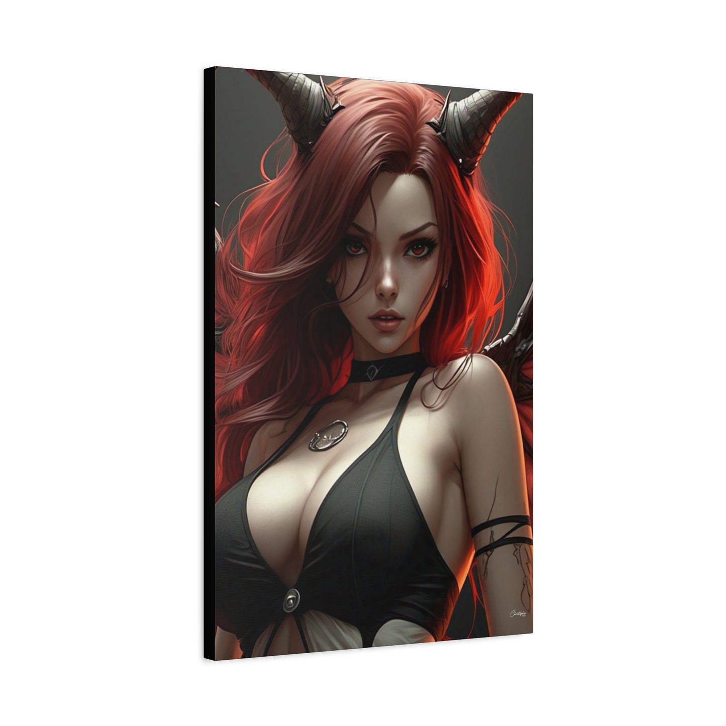 Gothic Fantasy Canvas Art, Demon Girl Wall Decor, Unique Home Decor, Gift for Her, Halloween or Birthday Gift