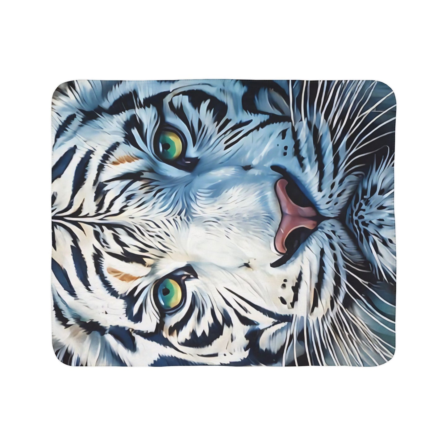 White Tiger Sherpa Blanket — Cozy Fleece Throw with Realistic Big Cat Face