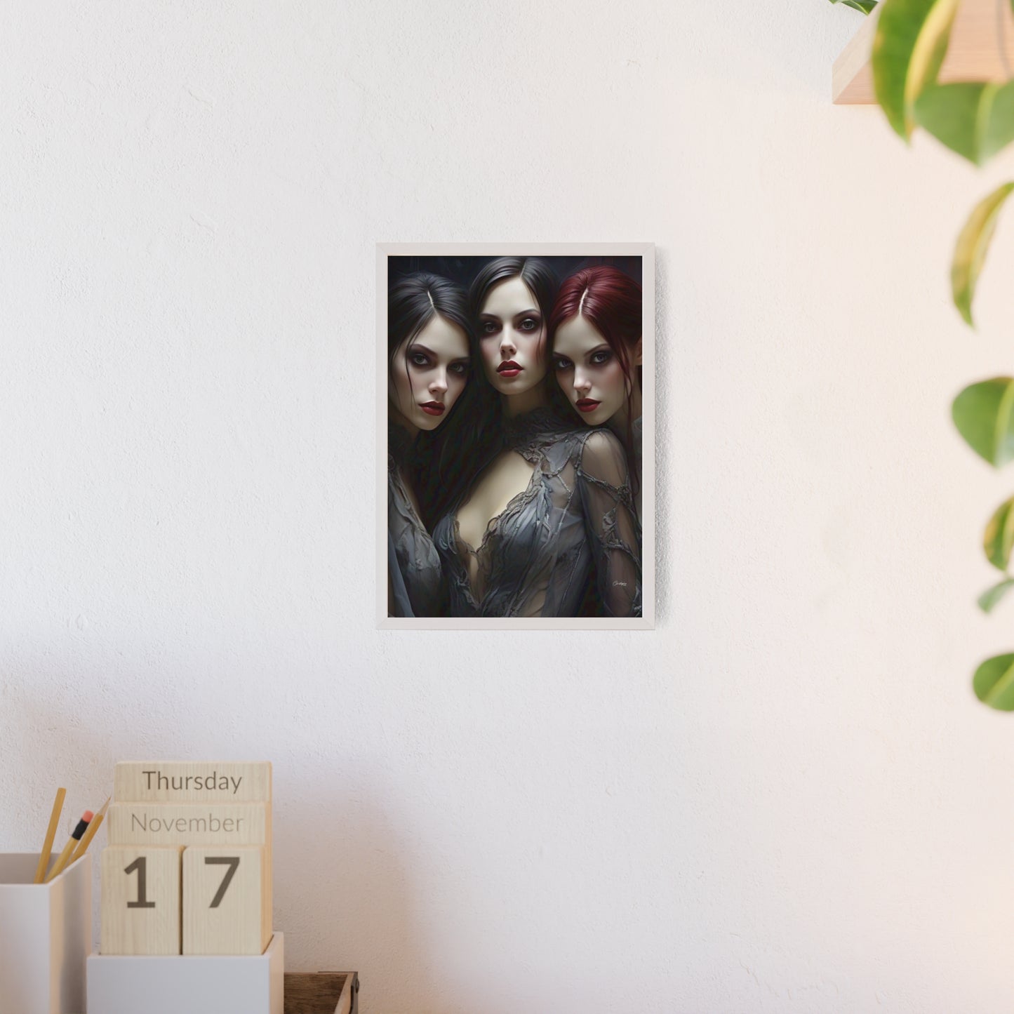 Eerie Fantasy Art Posters with Wooden Frame, Gothic Home Decor, Unique Wall Art, Gift for Art Lovers, Halloween Decoration, Witchy Style