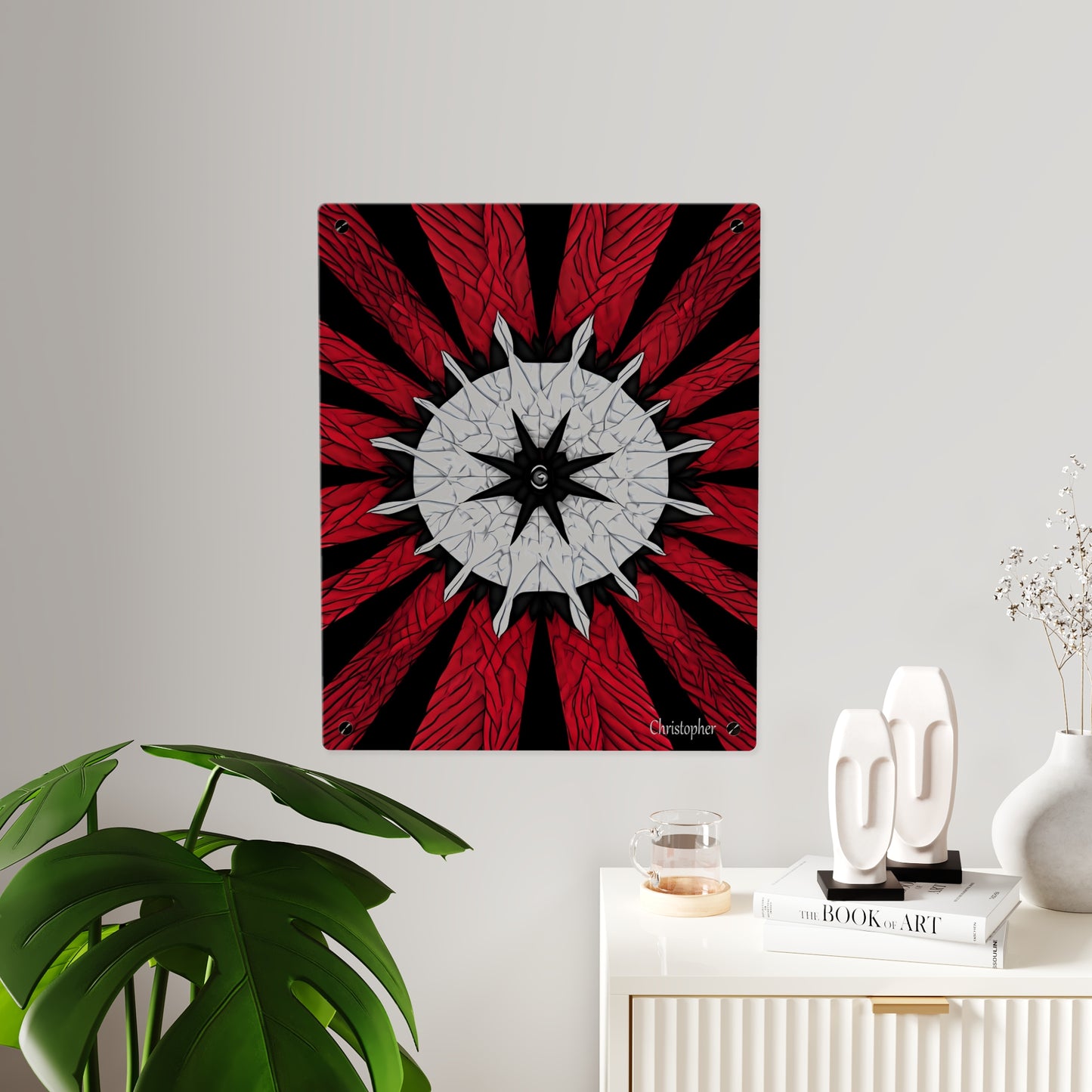 Red & Black Mandala Acrylic Wall Art Panel — Personalized Name Option