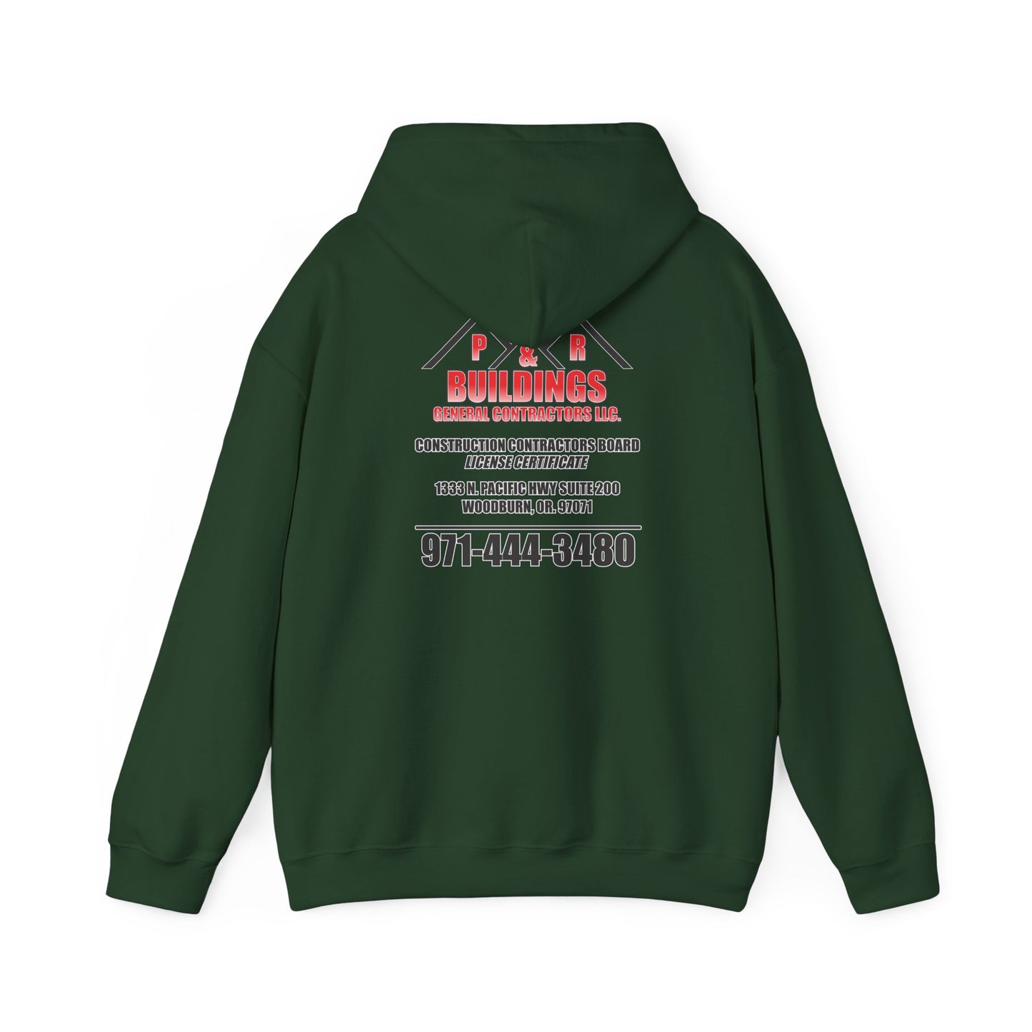 P&R Buildings Logo Hoodie — Custom Contractor License & Phone Number