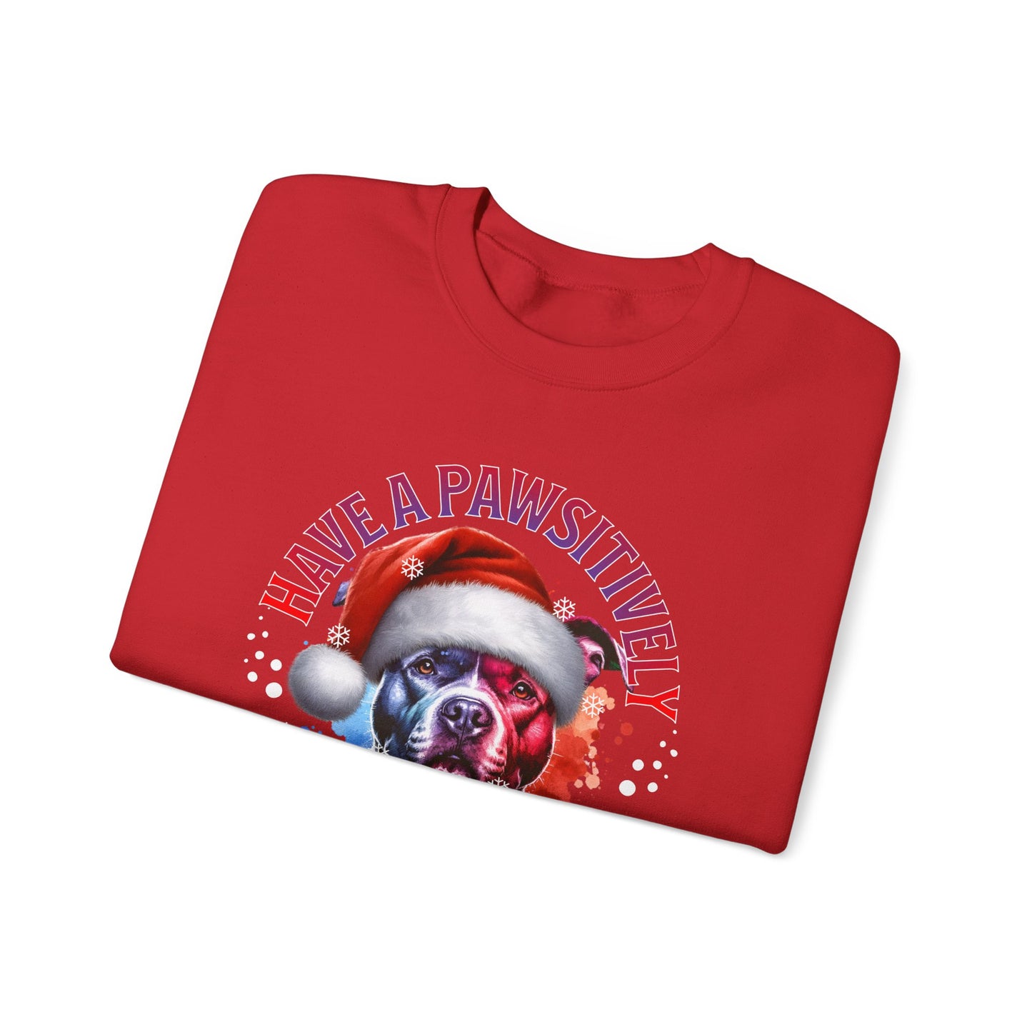 Crewneck Pit Bull Sweatshirt - "Have a Pawsitively Merry Christmas" Dog Santa Holiday Sweatshirt