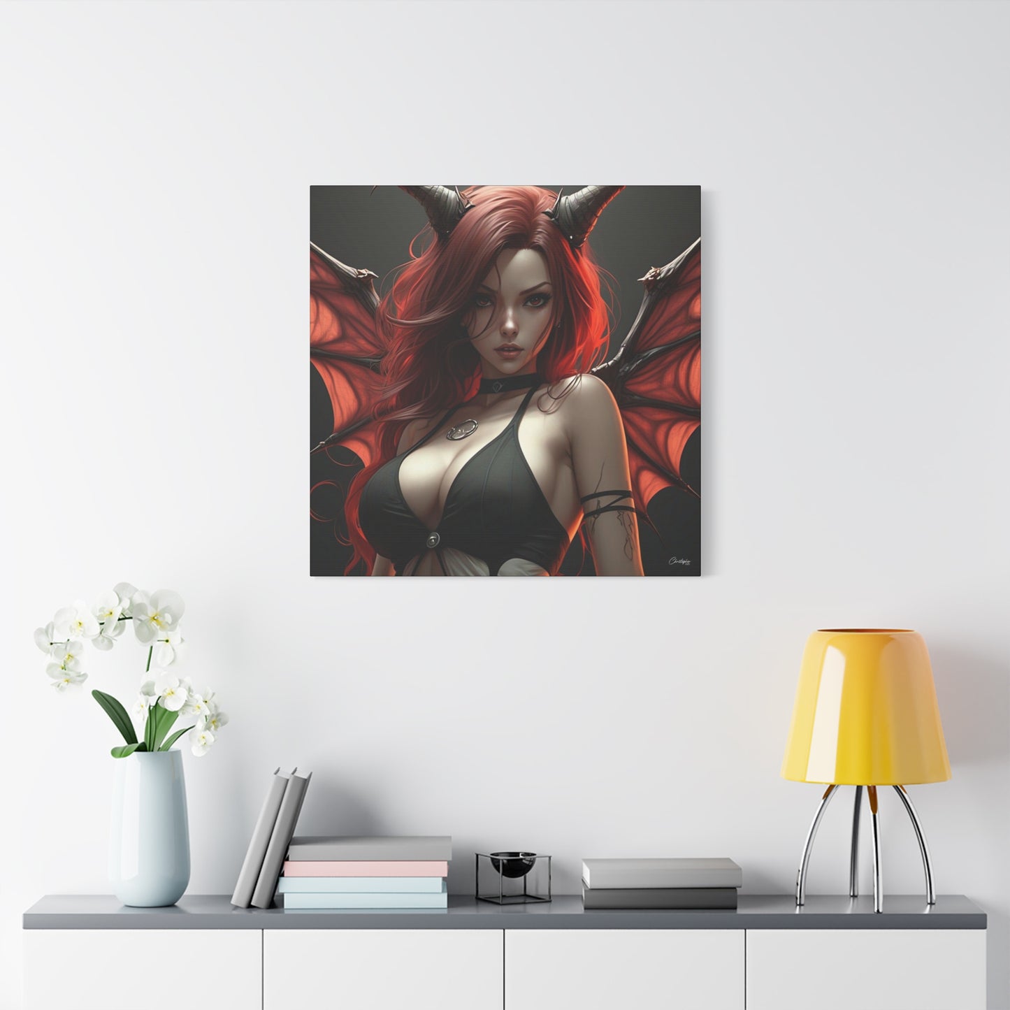 Gothic Fantasy Canvas Art, Demon Girl Wall Decor, Unique Home Decor, Gift for Her, Halloween or Birthday Gift