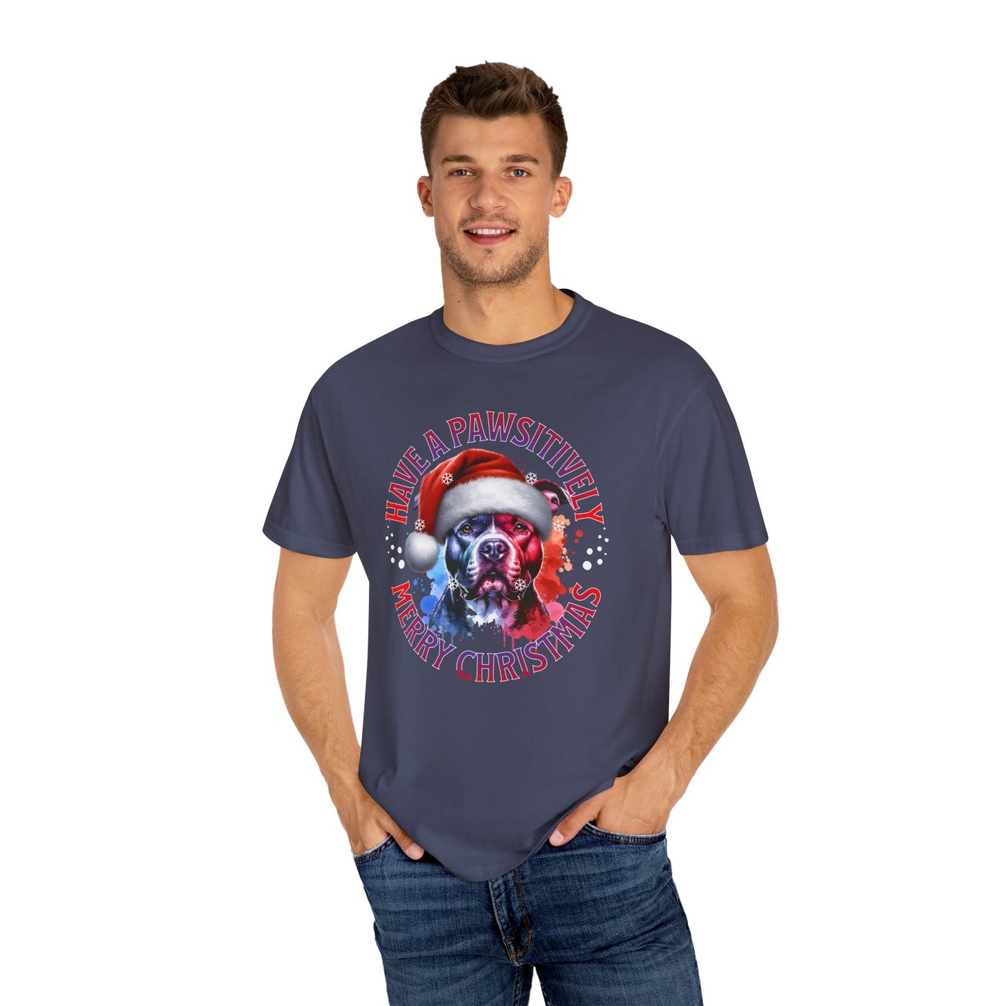 Have a Pawsitively Merry Christmas Pit Bull T-Shirt — Santa Dog Holiday Tee