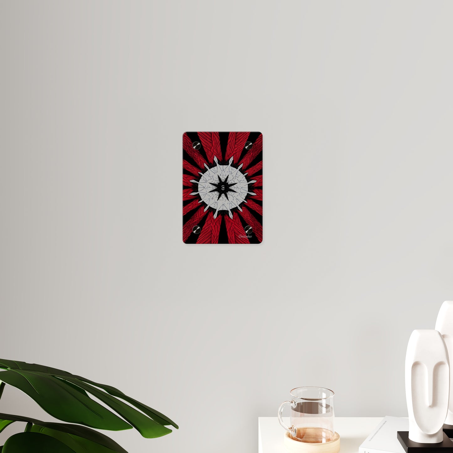 Red & Black Mandala Acrylic Wall Art Panel — Personalized Name Option
