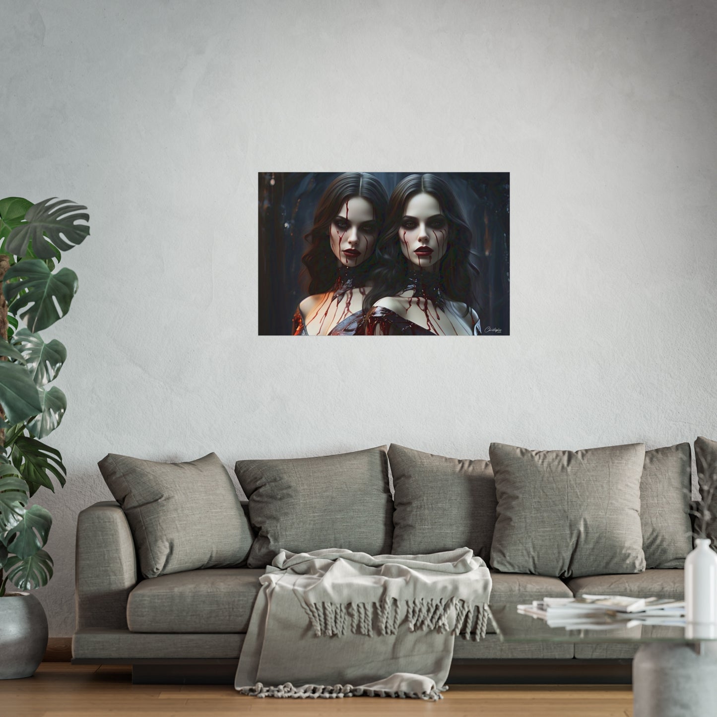 Vampire Sisters Fine Art Poster, Gothic Wall Art, Spooky Decor, Horror Home Decor, Blood Art Print, Dark Aesthetic Print