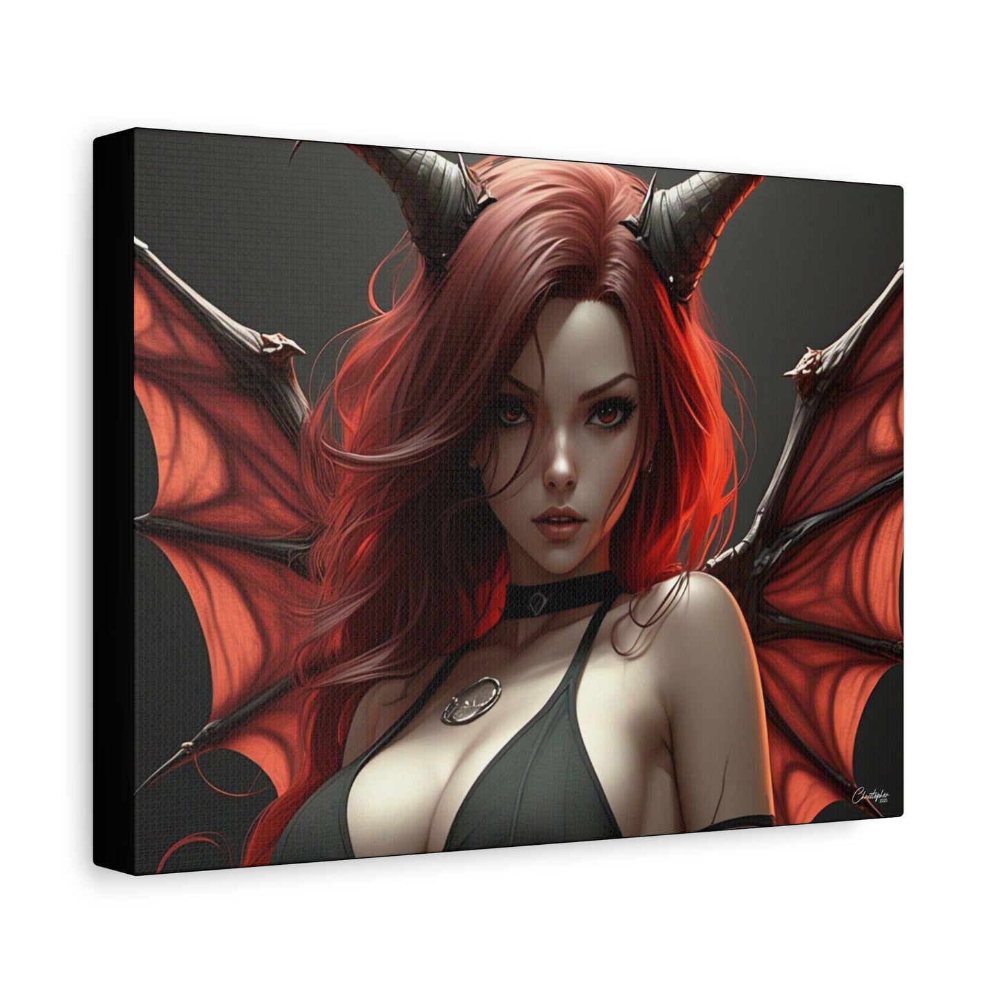 Gothic Fantasy Canvas Art, Demon Girl Wall Decor, Unique Home Decor, Gift for Her, Halloween or Birthday Gift