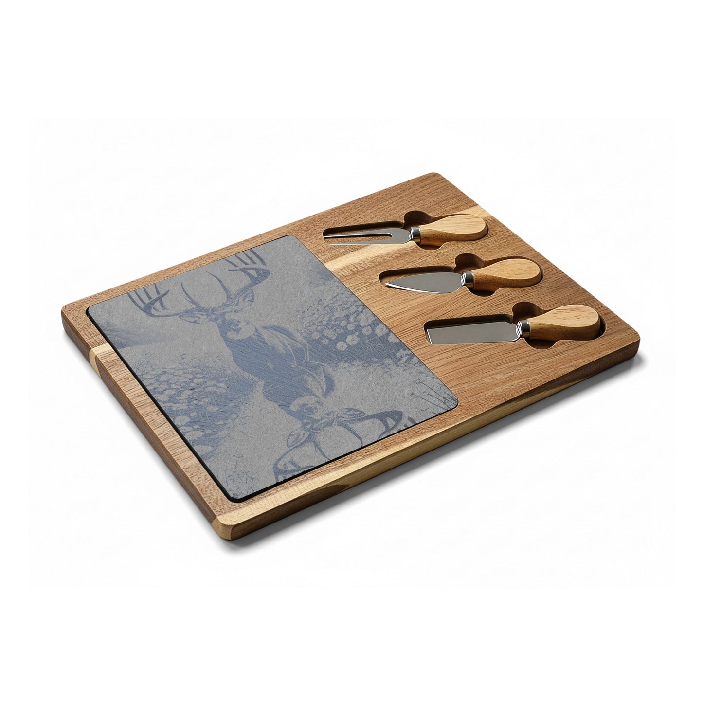 Engraved Deer Charcuterie Board with Cheese Tools