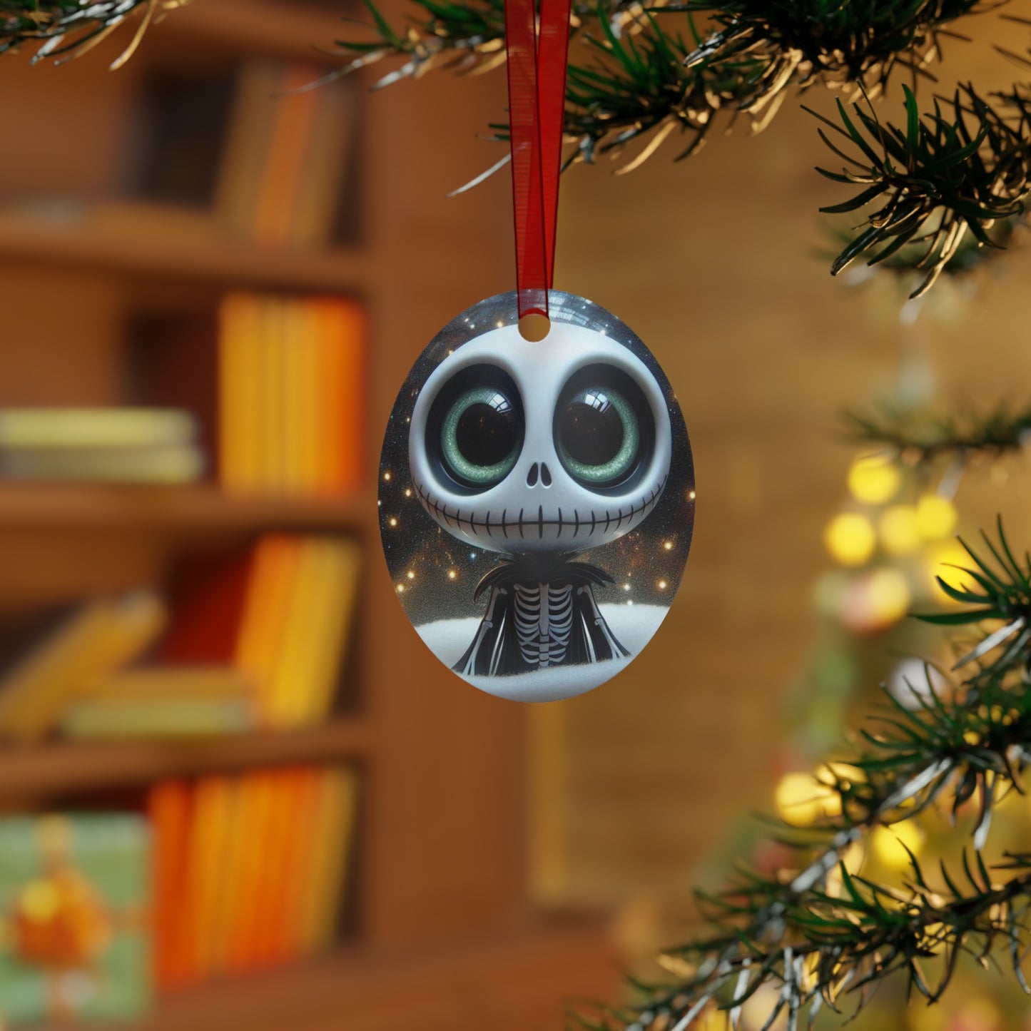 Cute Skeleton Bell Metal Ornament — Spooky Holiday Decoration