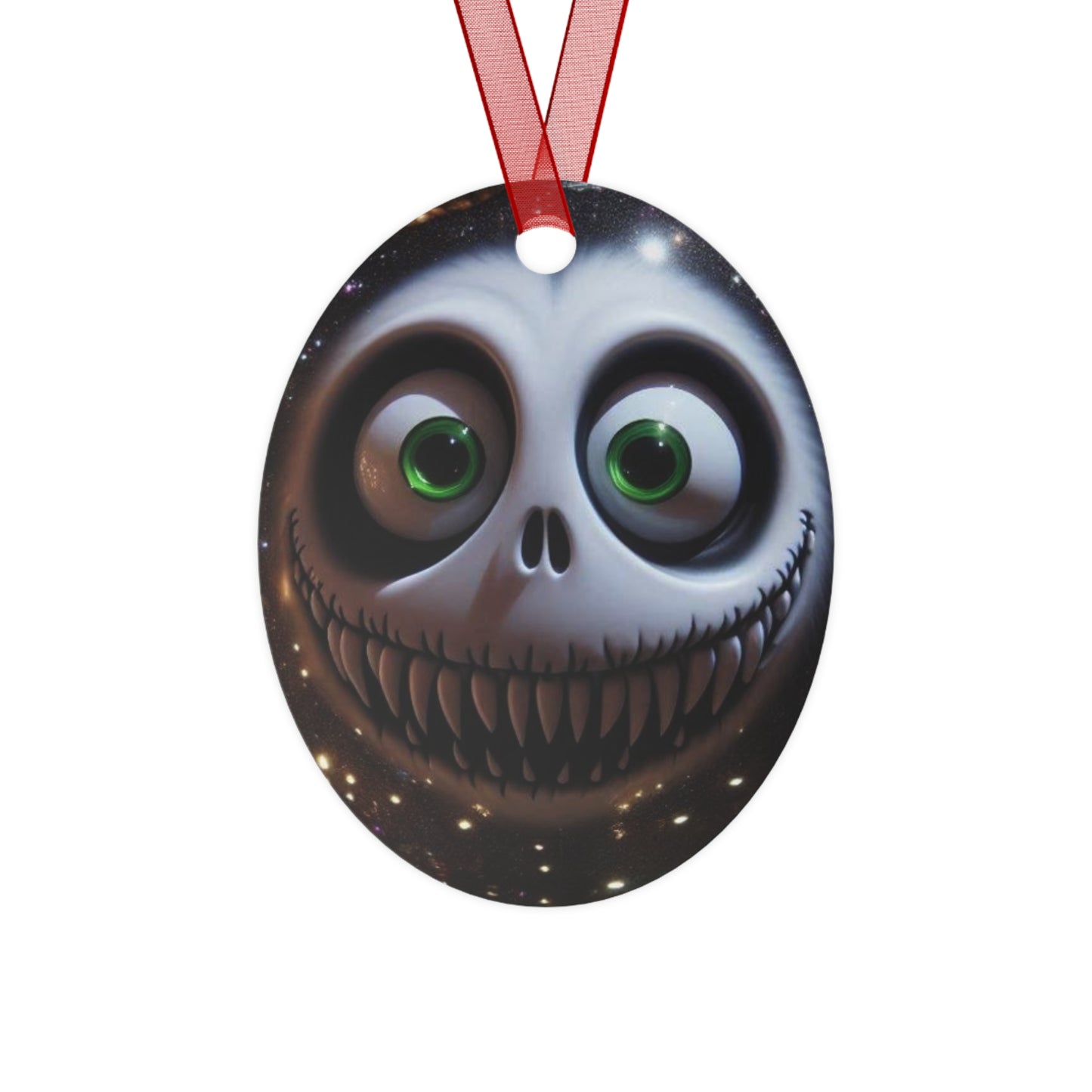 Creepy Smiling Skull Metal Ornament — Gothic Holiday Bell Decoration