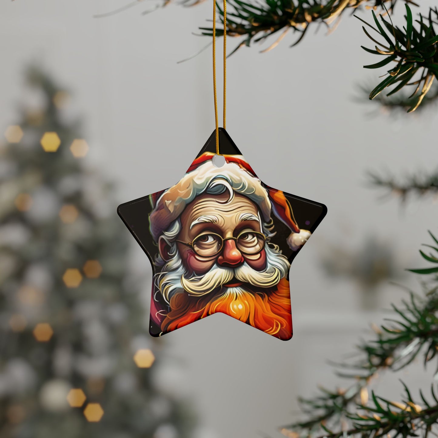 Santa Claus Ceramic Ornament — Double-Sided Christmas Tree Decoration
