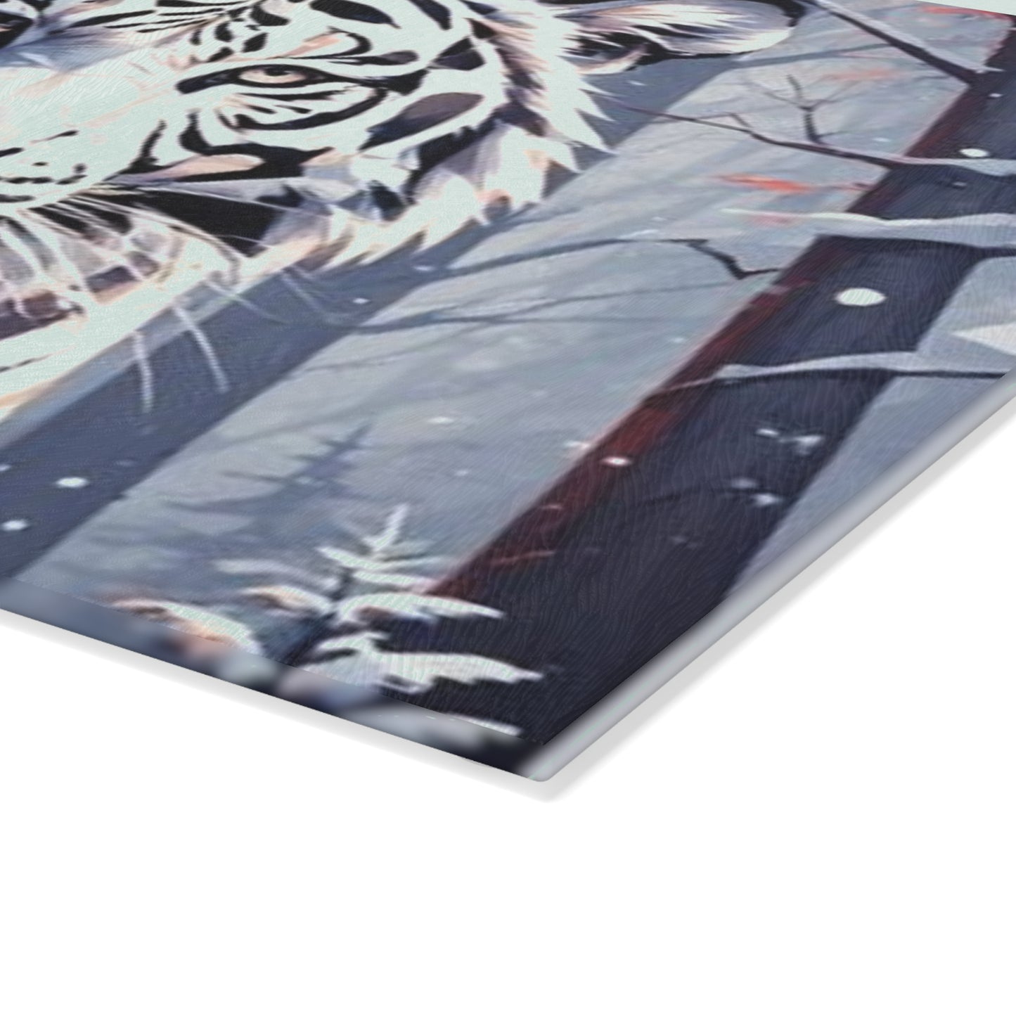 White Tiger Winter Glass Cutting Board — Decorative Kitchen Chopping Board