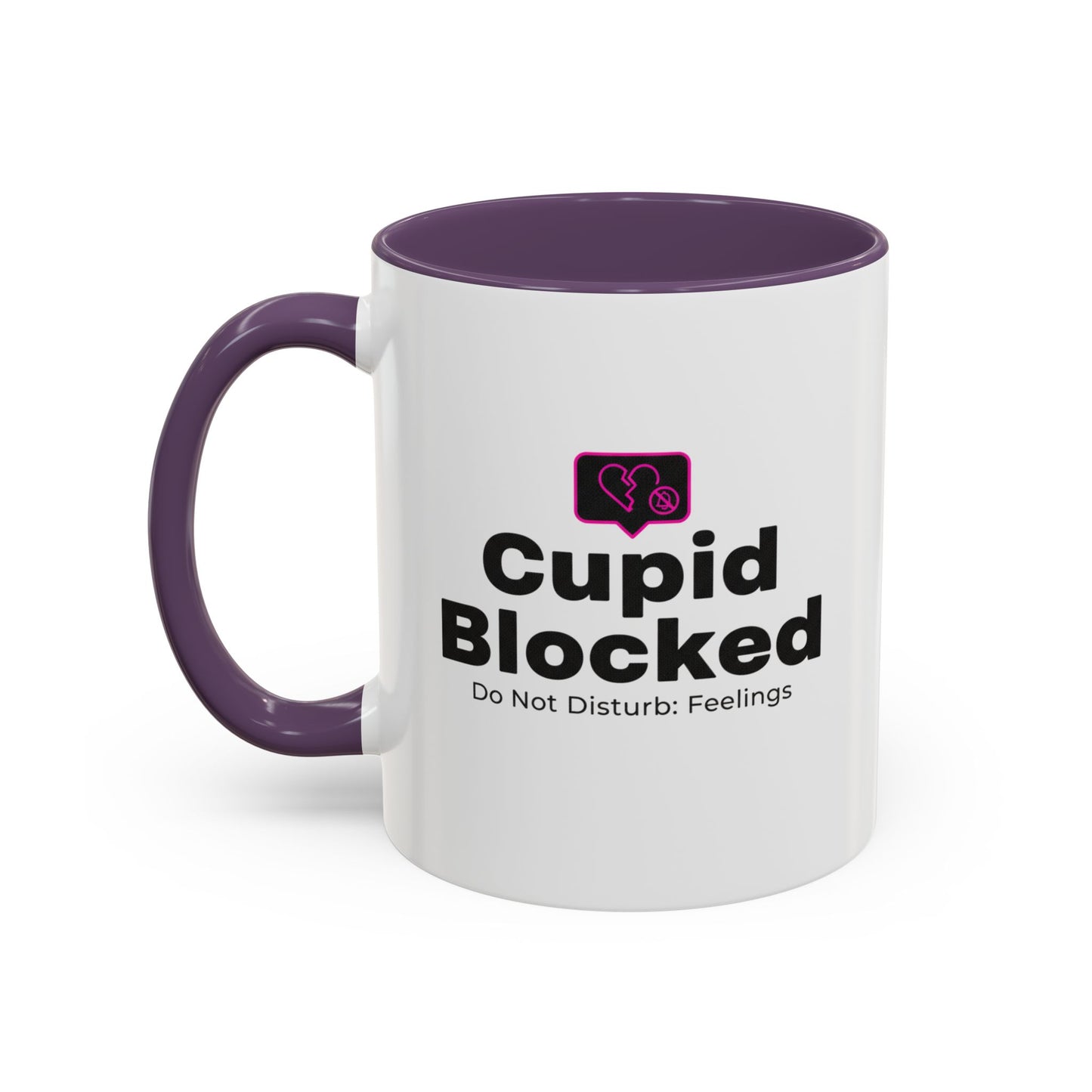 Cupid Blocked Accent Coffee Mug — 'Do Not Disturb: Feelings' Funny Anti-Valentine Gift
