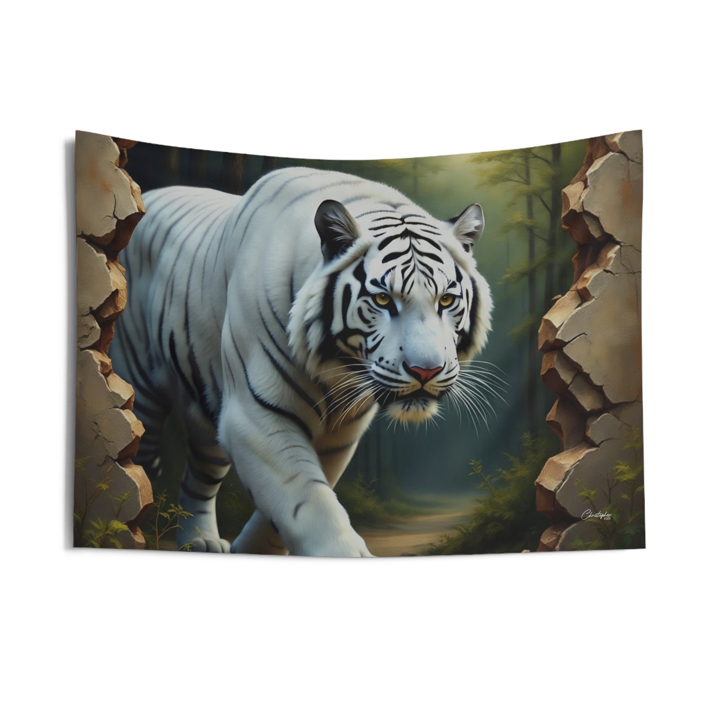 Majestic White Tiger Tapestry - Boho Wall Art, Nature Decor, Home Aesthetic, Gift for Animal Lovers, Living Room Wall Hanging, Jungle Theme
