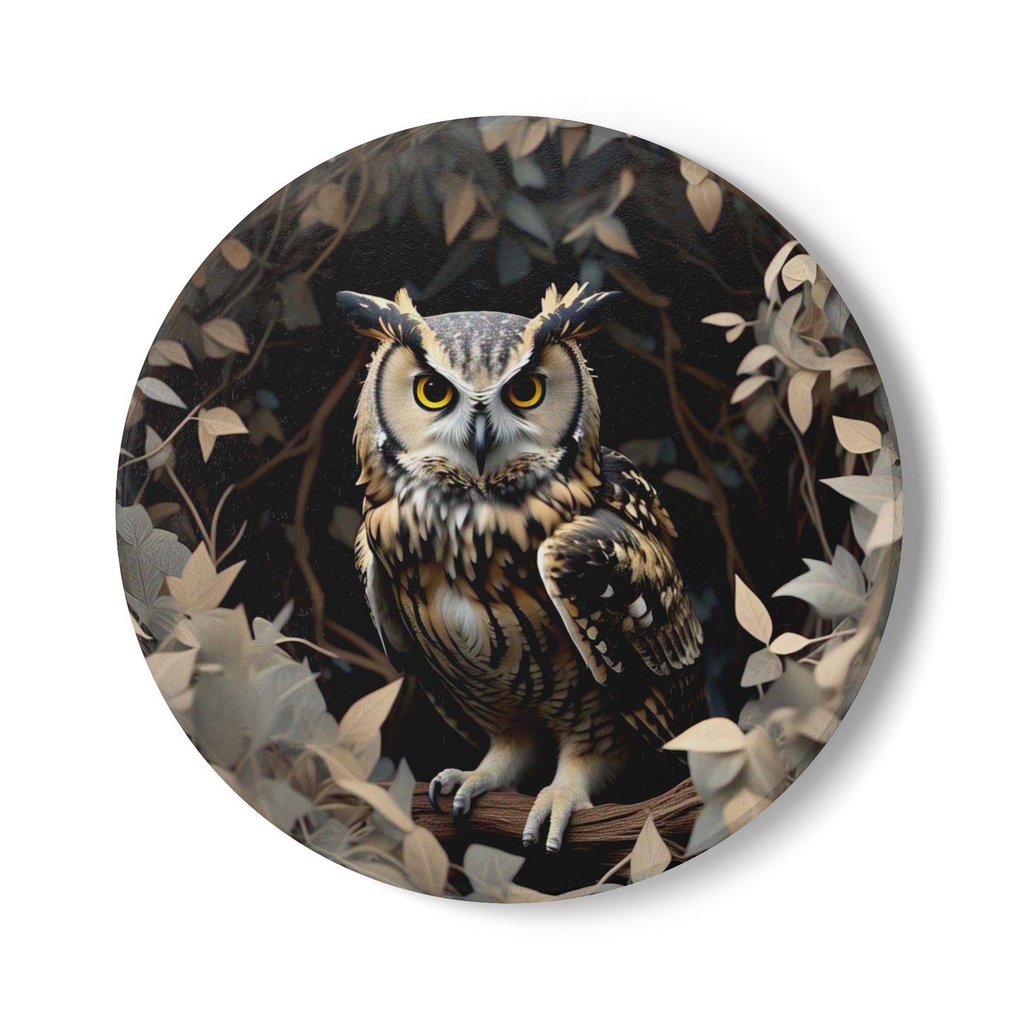 Owl Design Ceramic Coaster, Nature Lover Gift, Rustic Home Decor, Wildlife Coaster Set, Owl Lover Present, Animal Themed Gift