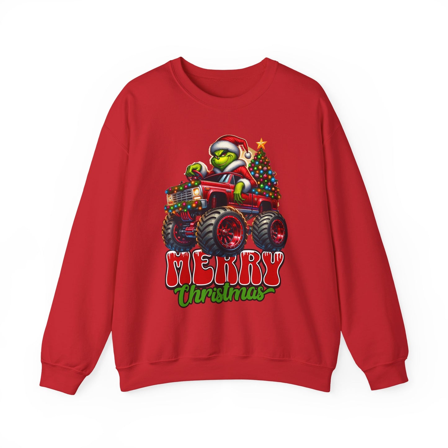 Christmas Monster Truck Sweatshirt — 'Merry Christmas' Grinch Driver Design