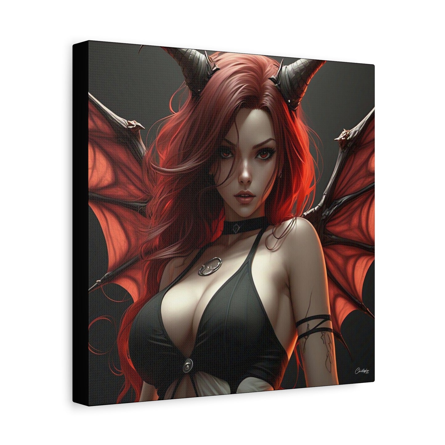 Gothic Fantasy Canvas Art, Demon Girl Wall Decor, Unique Home Decor, Gift for Her, Halloween or Birthday Gift