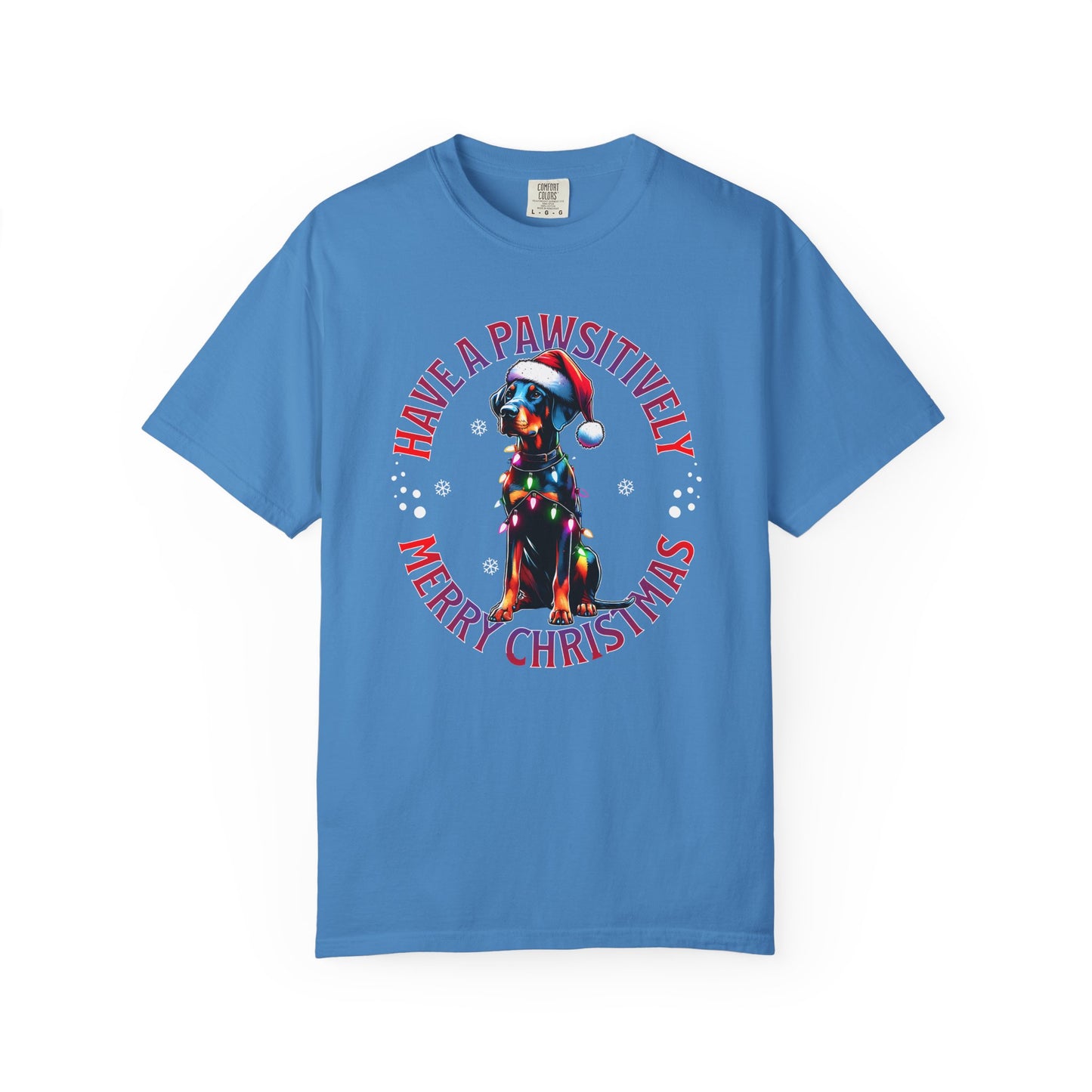 Christmas Dog T-Shirt  Doberman— "Have a Pawsitively Merry Christmas" Holiday Tee