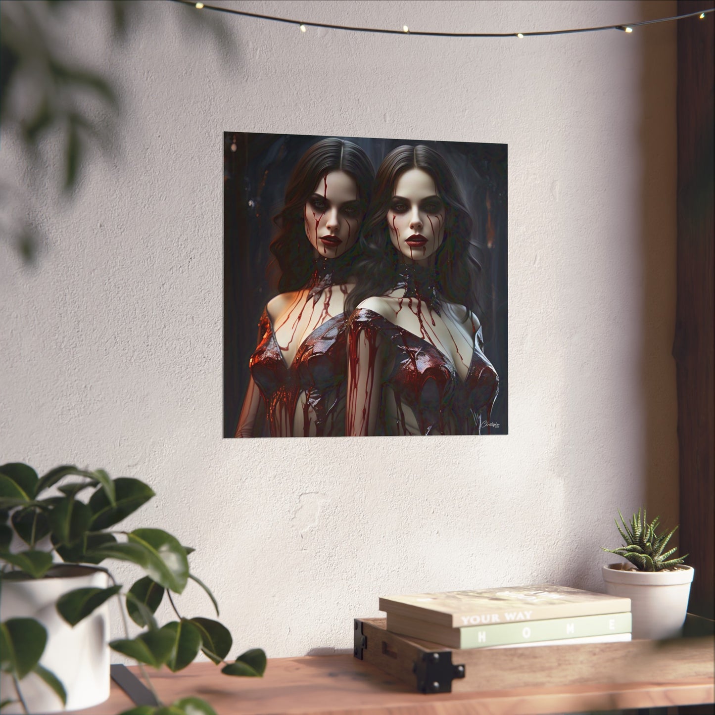 Vampire Sisters Fine Art Poster, Gothic Wall Art, Spooky Decor, Horror Home Decor, Blood Art Print, Dark Aesthetic Print