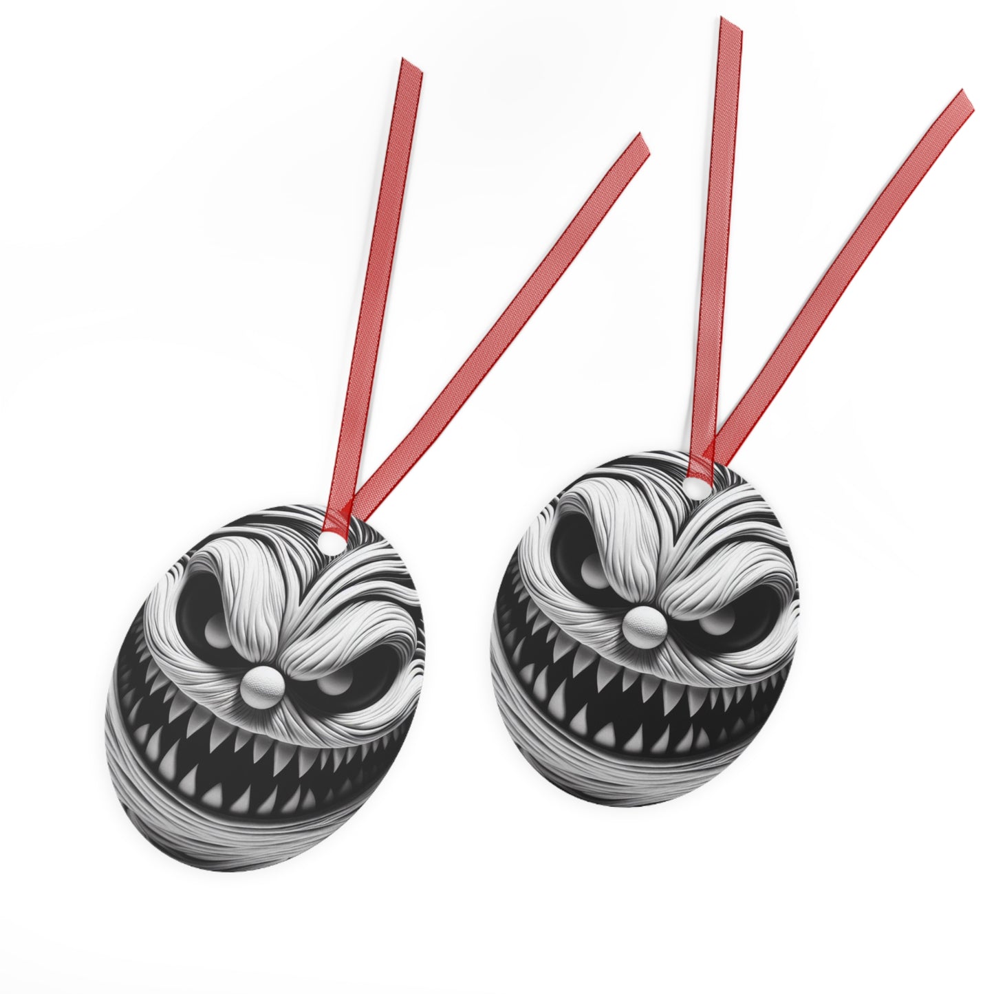 Scary Monster Bell Metal Ornament — Creepy Black & White Holiday Decor